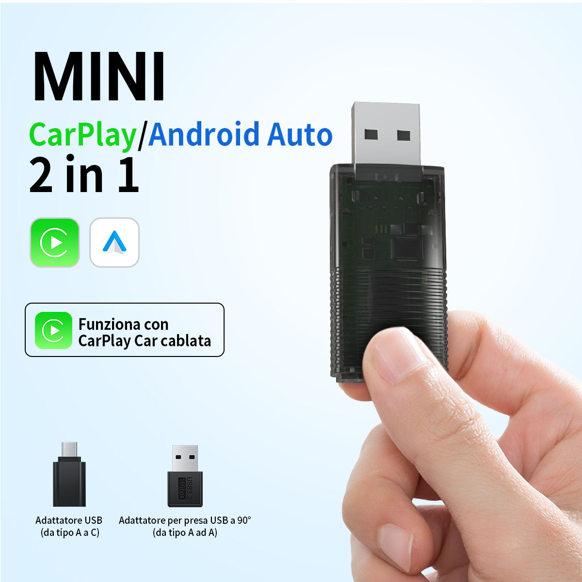 Ottocast®IT 2in1 Adattatore Wireless CarPlay E Android Auto