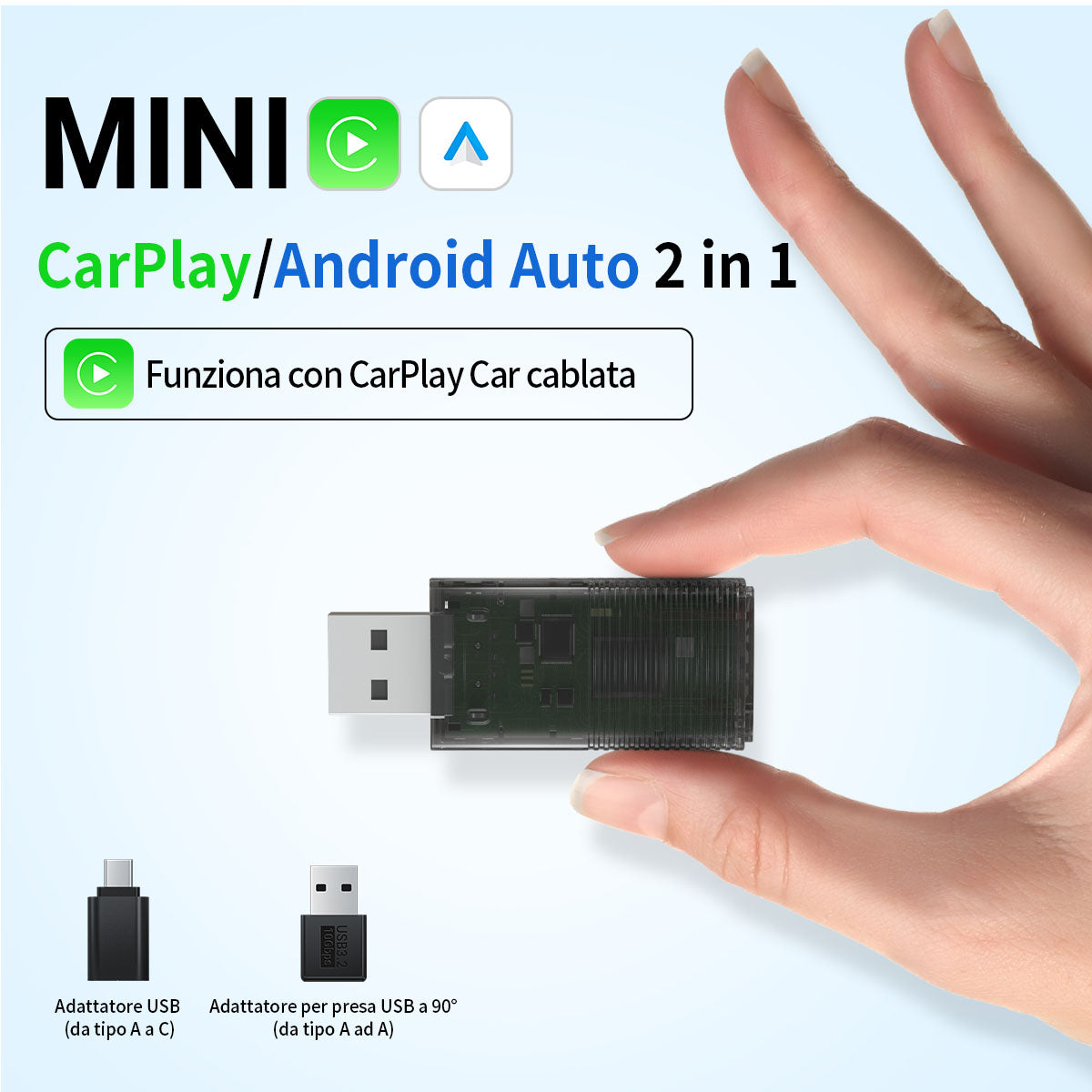 Ottocast®IT 2in1 Adattatore Wireless CarPlay E Android Auto