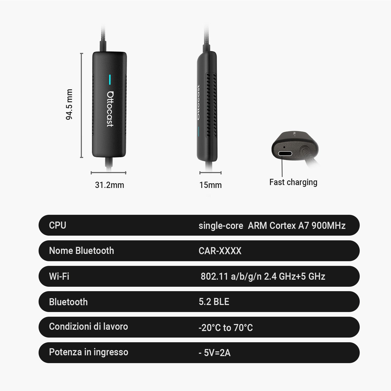 Ottocast® Mirror Touch Adattatore Wireless CarPlay