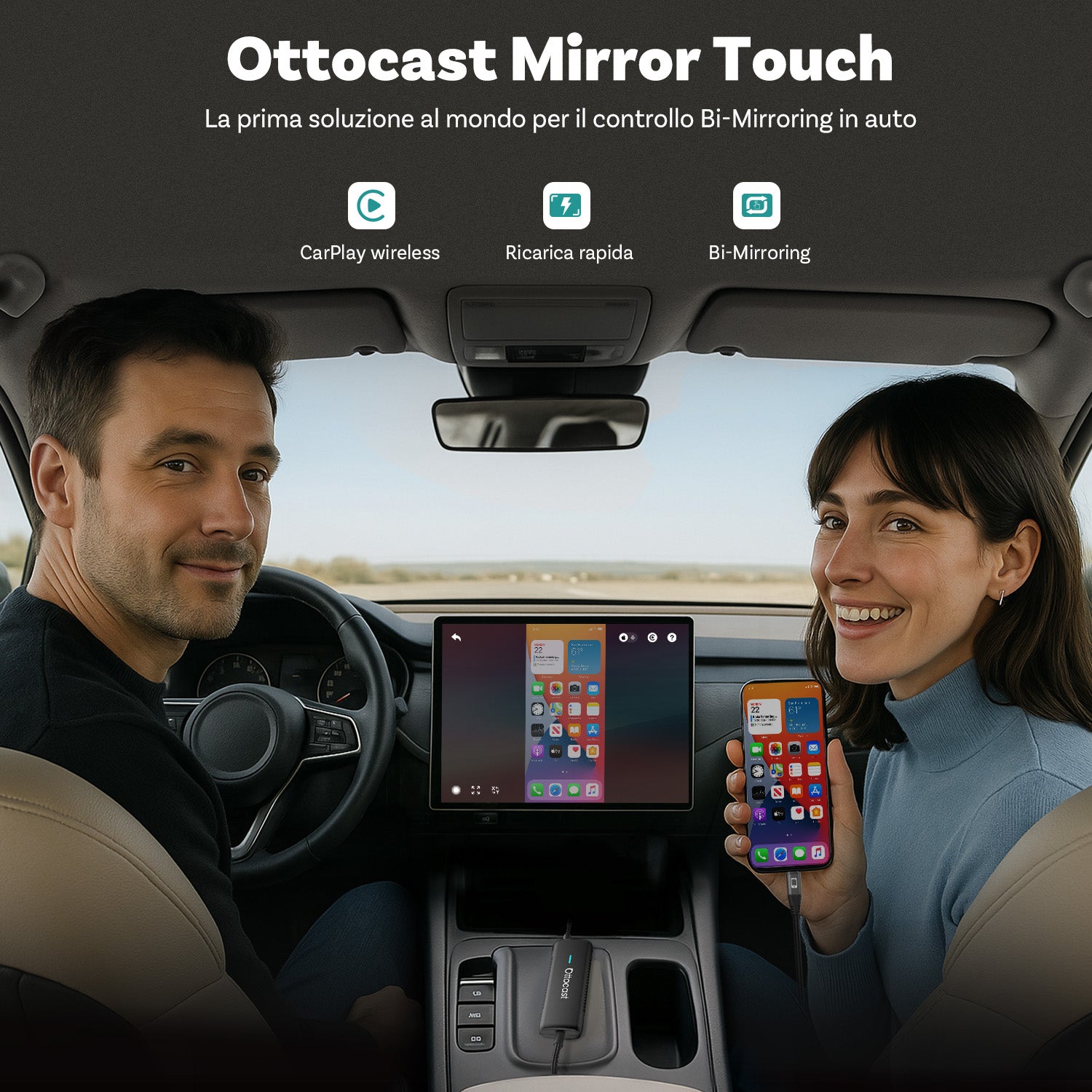Ottocast® Mirror Touch Adattatore Wireless CarPlay