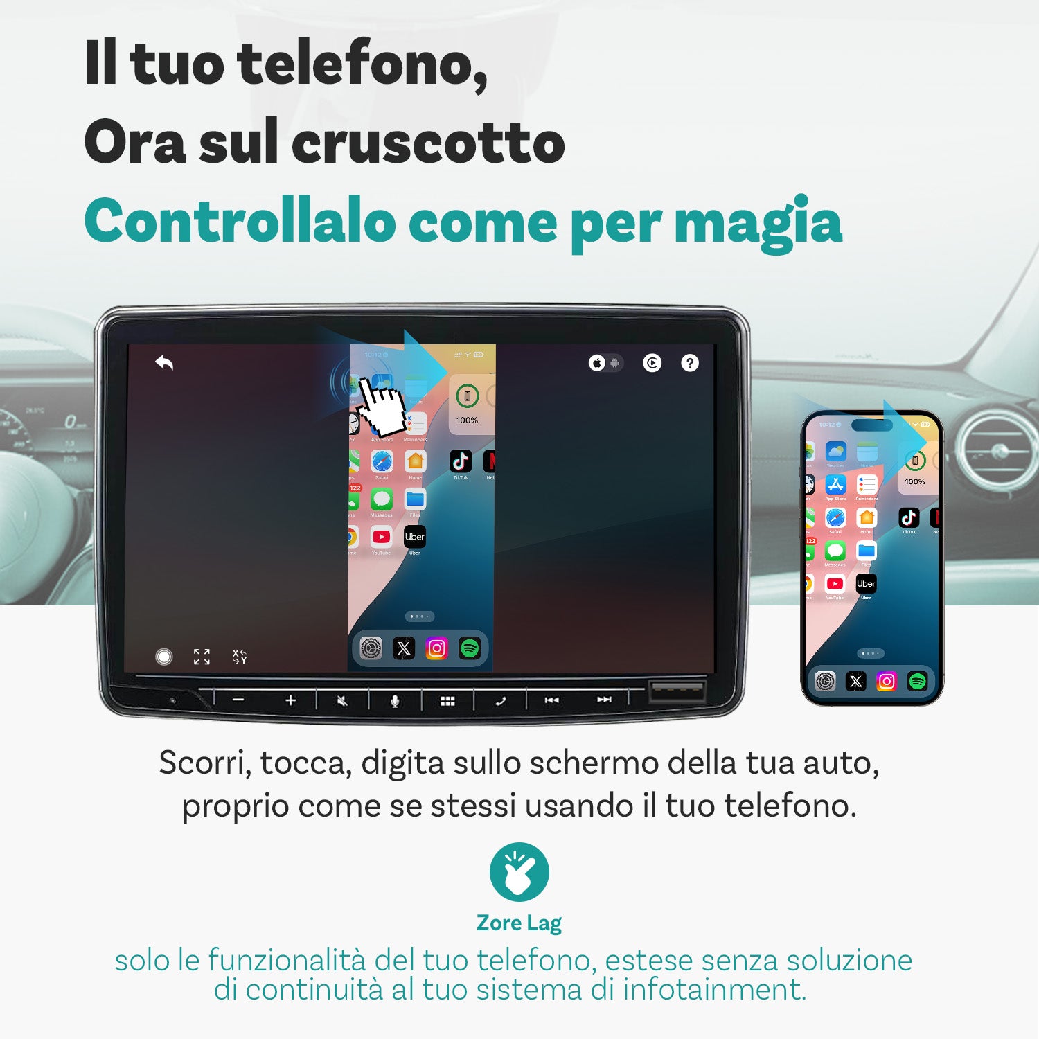 Ottocast® Mirror Touch Adattatore Wireless CarPlay