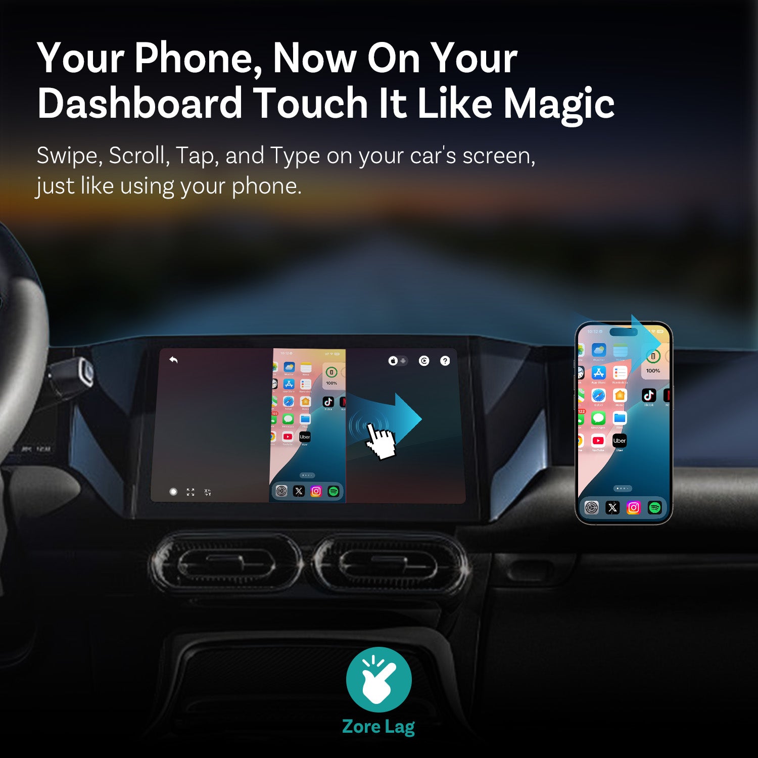 Ottocast® Mirror Touch Adattatore Wireless CarPlay