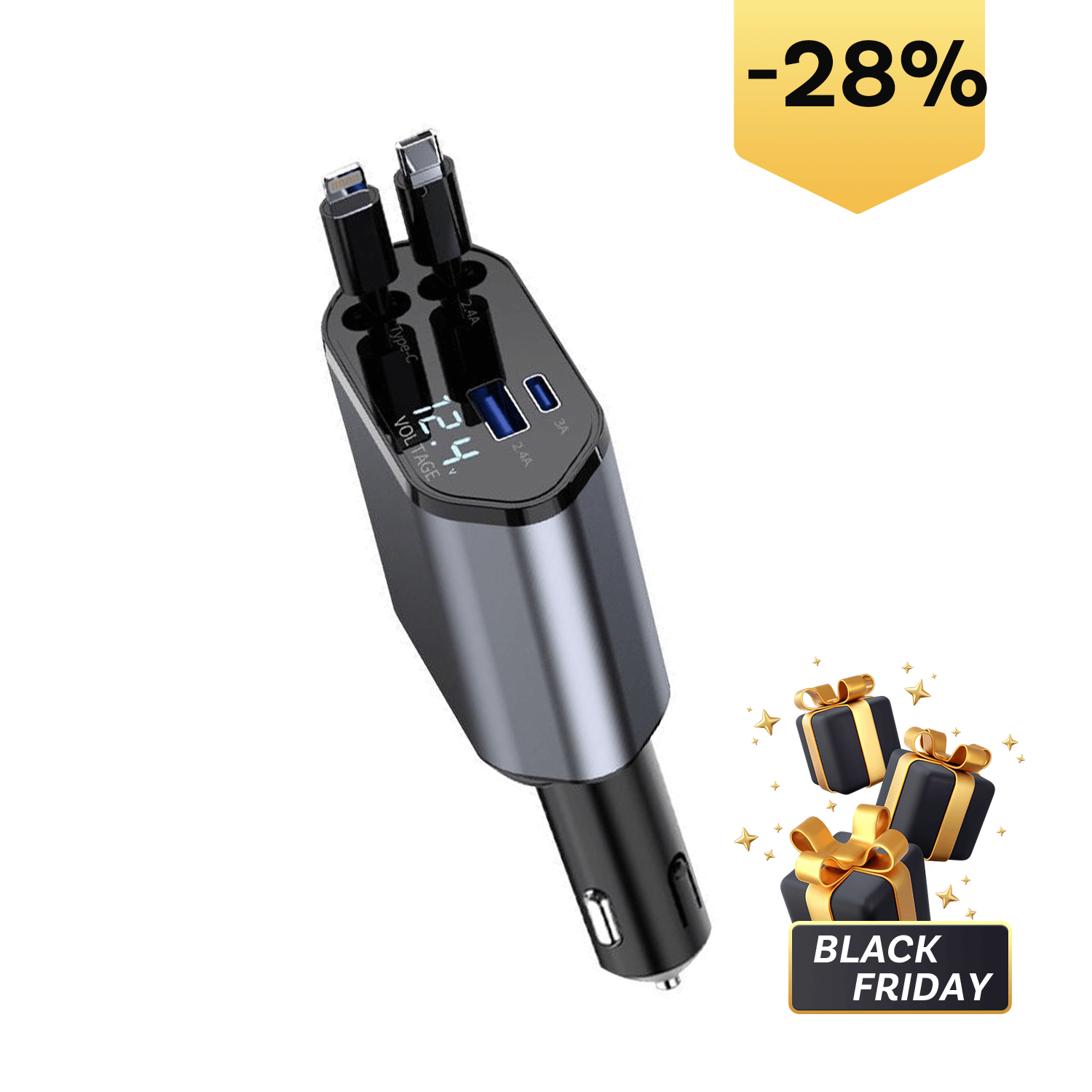 4 in 1 Retractable Car Charger with cable