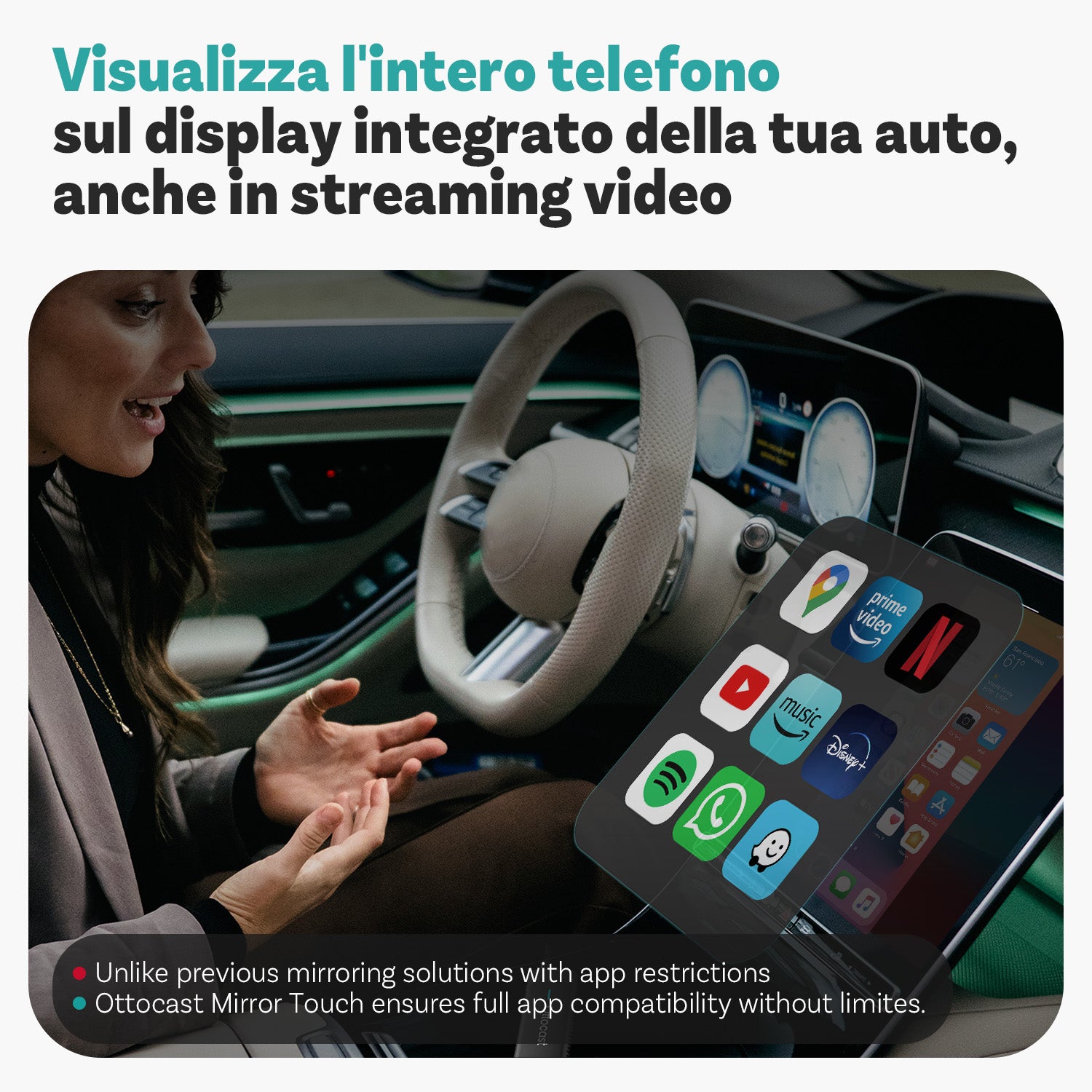 Ottocast® Mirror Touch Adattatore Wireless CarPlay