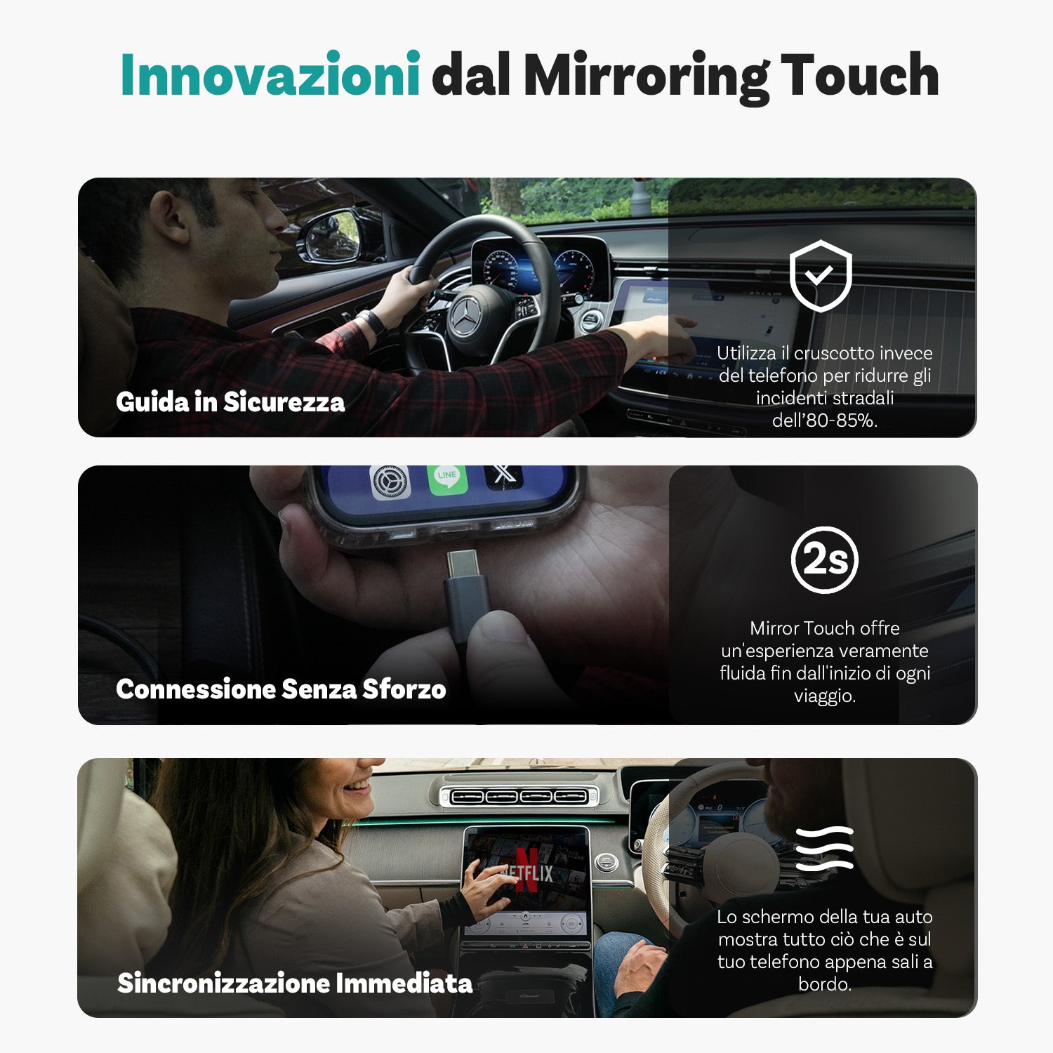 Ottocast® Mirror Touch Adattatore Wireless CarPlay