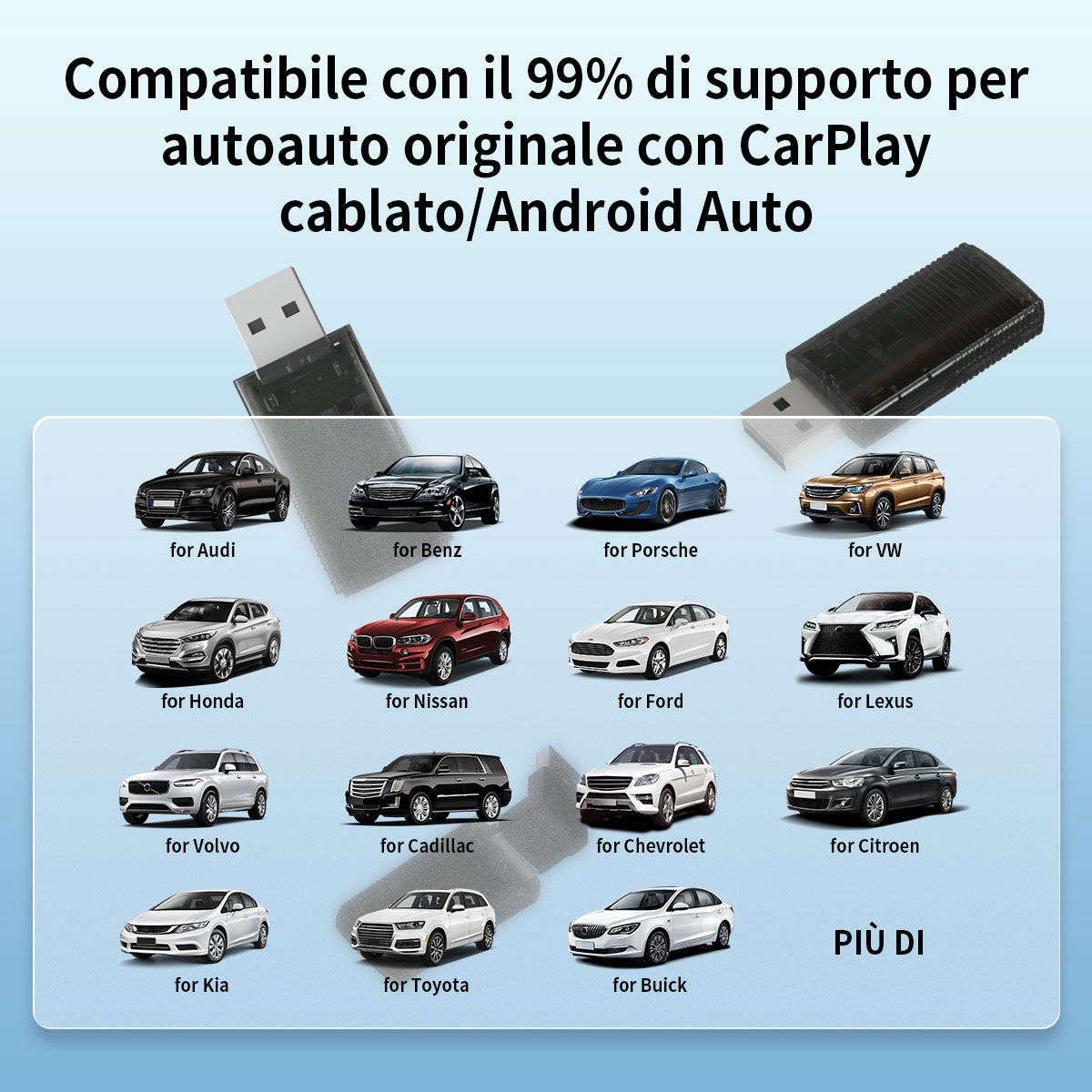 Ottocast®IT 2in1 Adattatore Wireless CarPlay E Android Auto