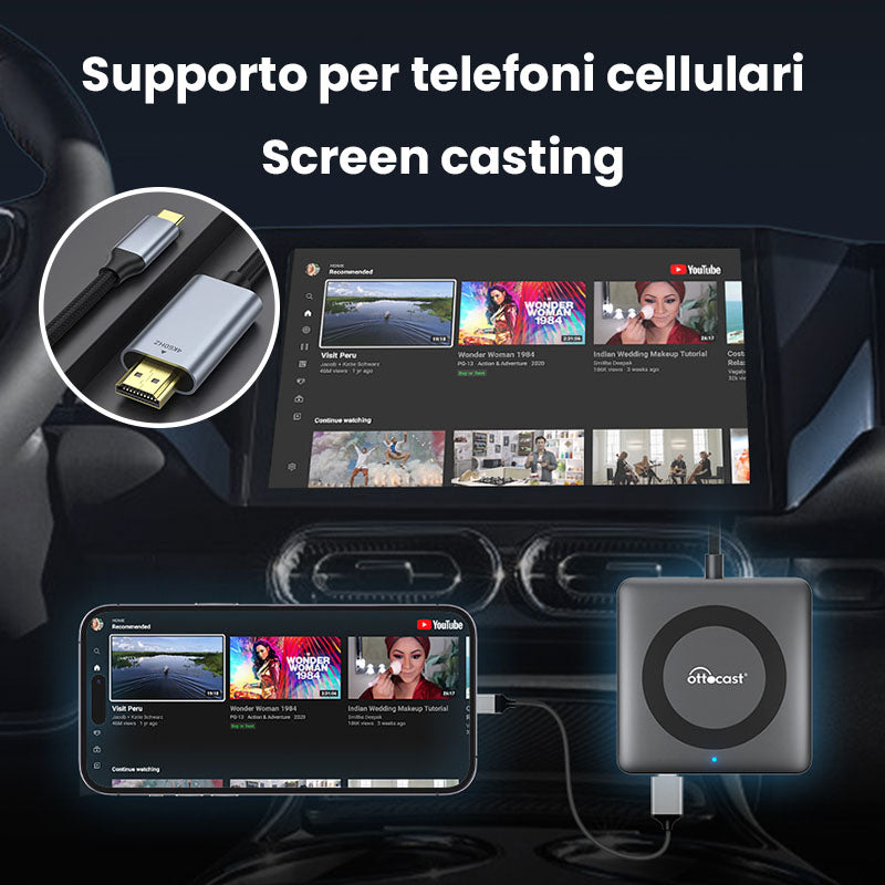 Ottocast® Car Tv Mate Max - Wireless CarPlay & Android Auto with HDMI Multimedia