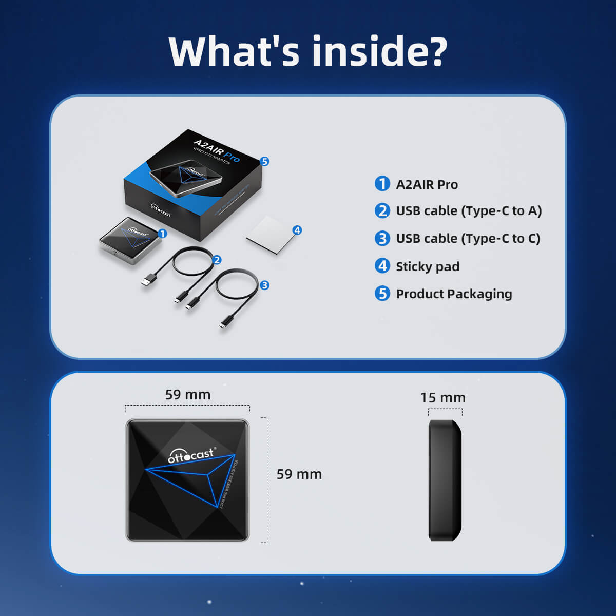 Ottocast® A2Air Pro Adattatore Android Auto Wireless