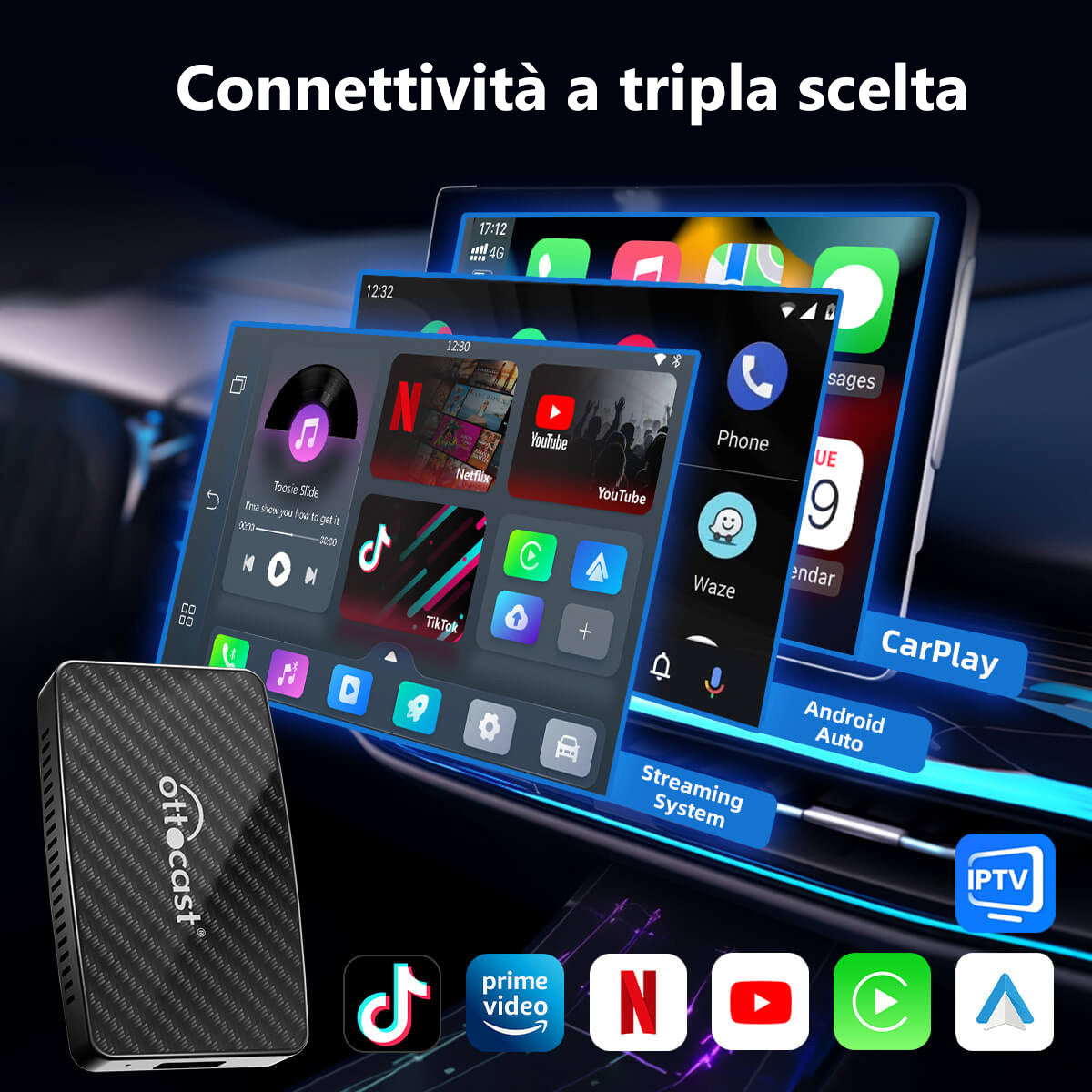 2025 Nuovo Upgrade - Play2Video Pro | Netflix, YouTube, Prime Video, TikTok e Adattatore Wireless CarPlay Android Auto