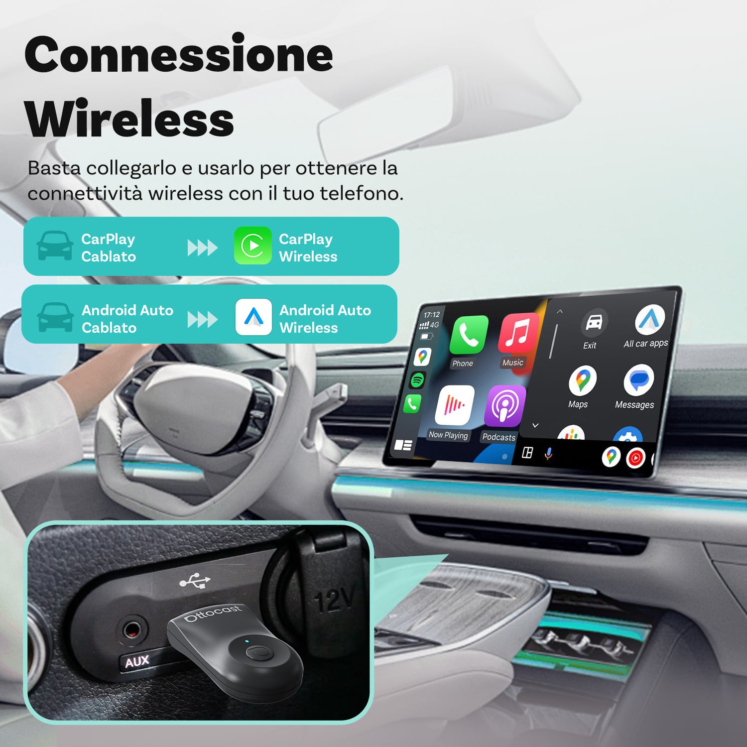 Ottocast-Mini-Adattatore-CarPlay-Android-Auto-Connessione-Wireless