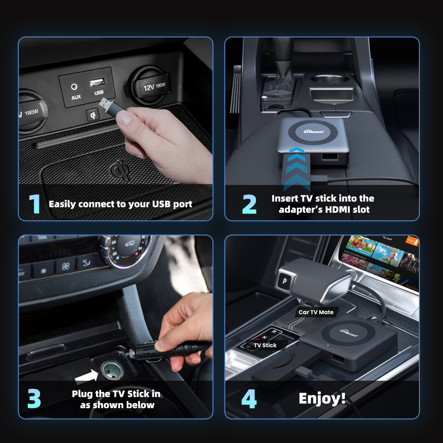 Ottocast® Car TV Mate Pro | Streaming HDMI + Fire TV Stick + Mirroring dello Schermo & Adattatore Wireless CarPlay Android Auto