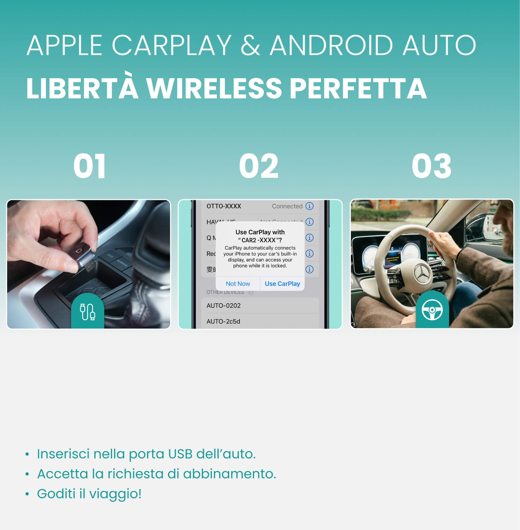 OTTOCAST® Mini Cube 3.0 Adattatore Wireless CarPlay e Android Auto