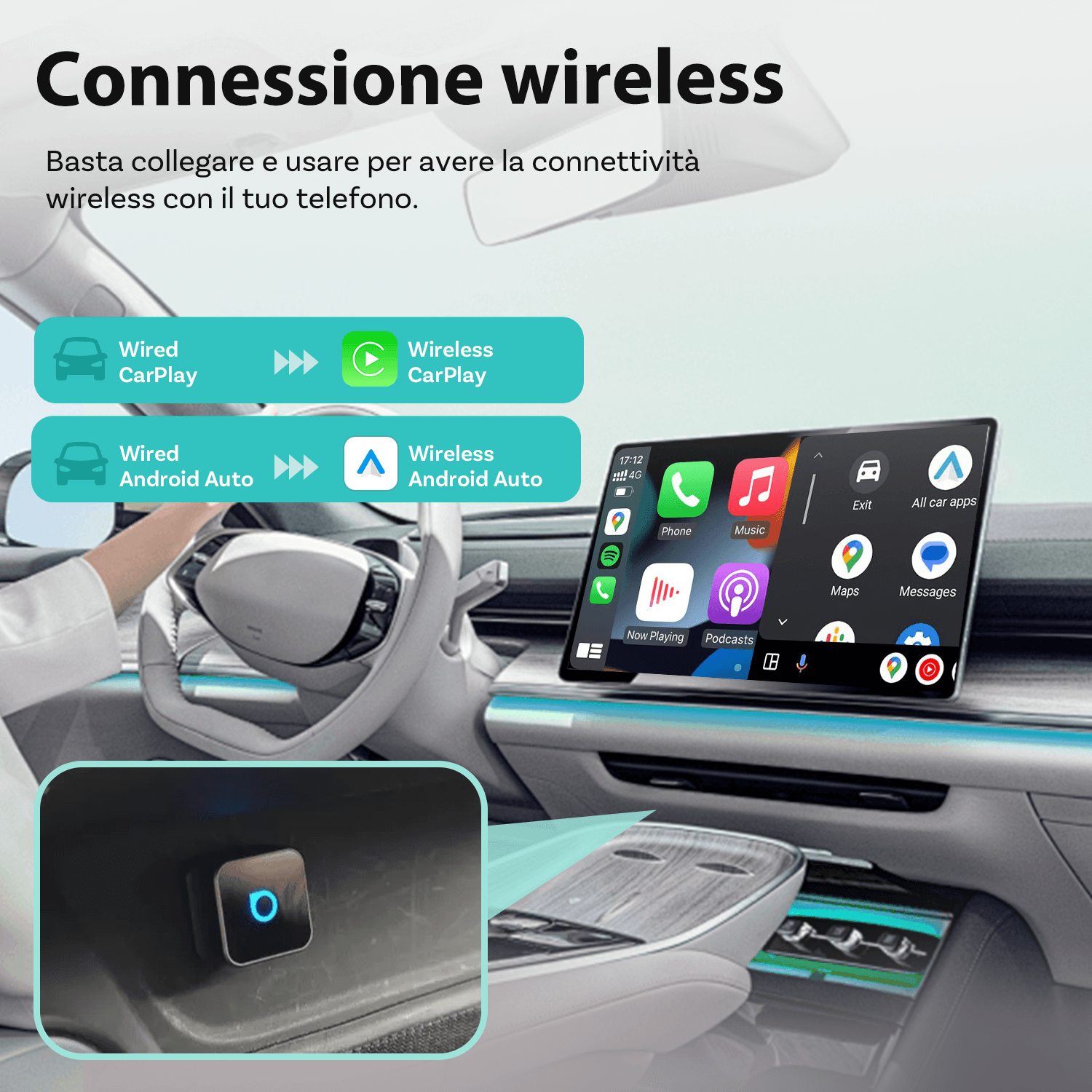 OTTOCAST® Mini Cube 3.0 Adattatore Wireless CarPlay e Android Auto