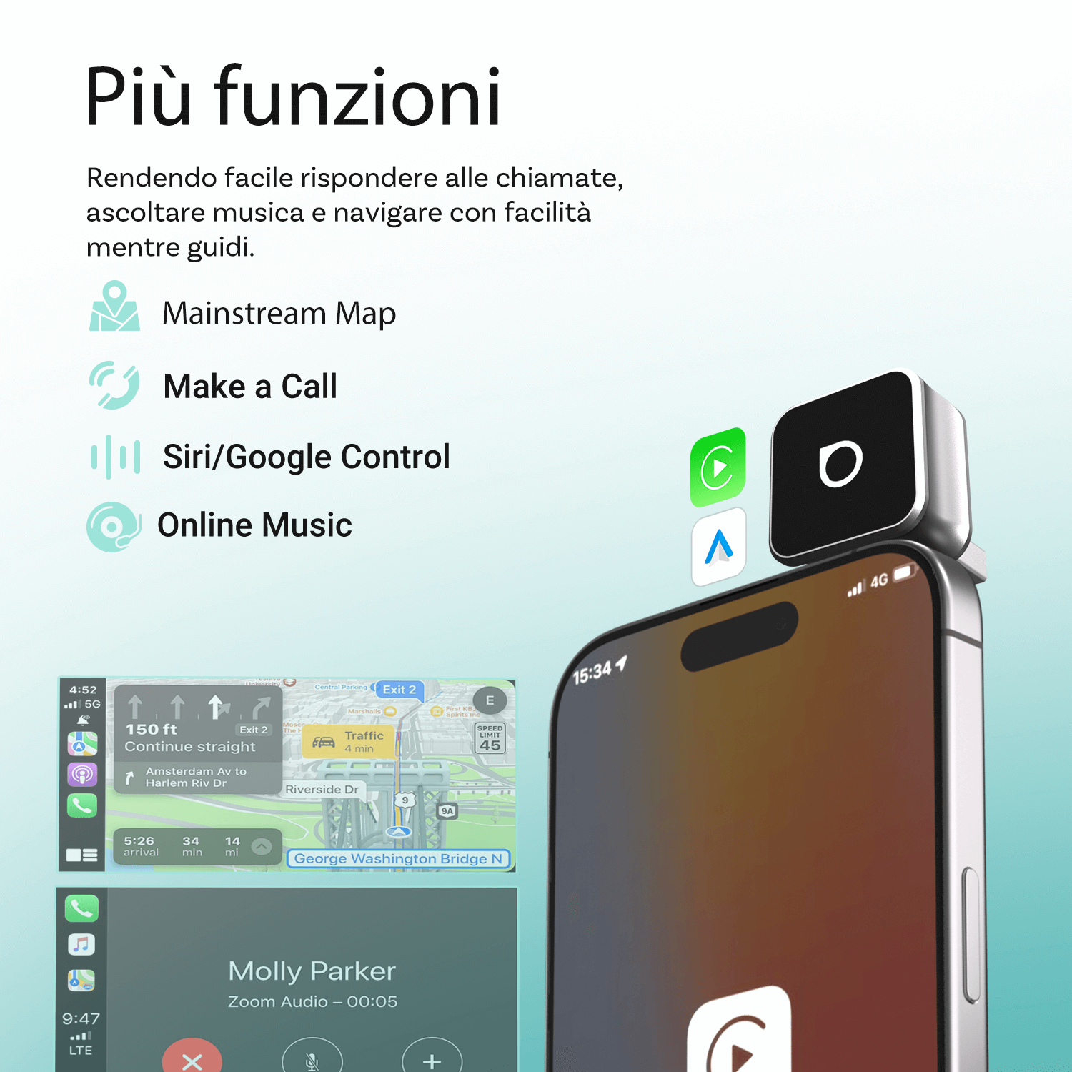 Ottocast® Mini Cube 3.0 Wireless Adapter for CarPlay and Android Auto