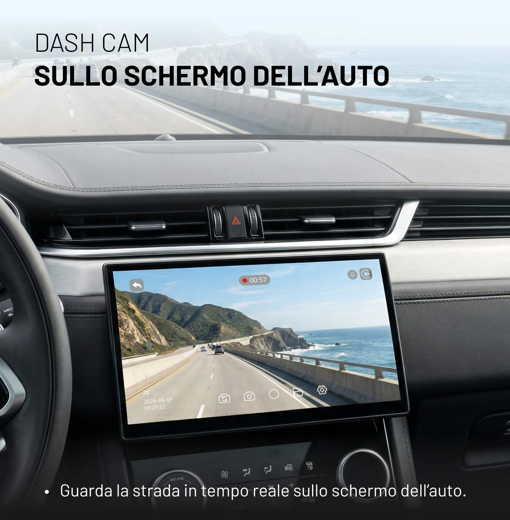OttoSafe Cam 2 in 1 Dash Cam per Auto con CarPlay Wireless