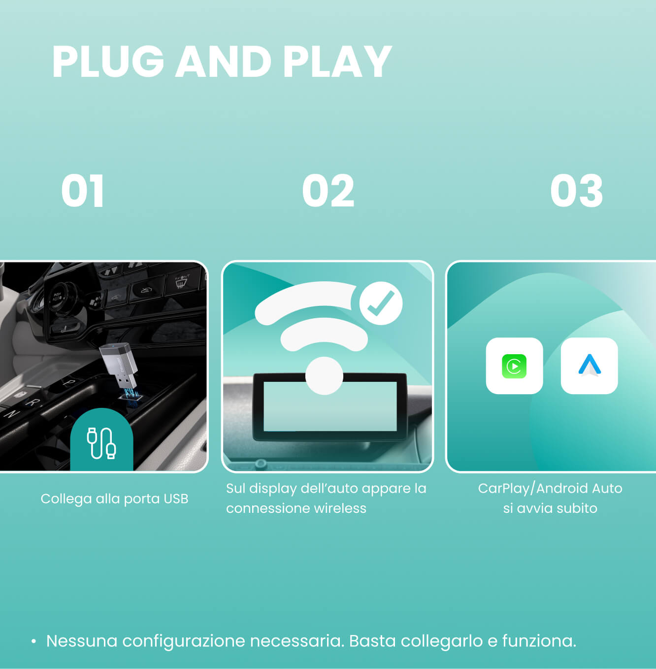 Ottocast Mini NOVA – Adattatore Wireless per CarPlay e Android Auto