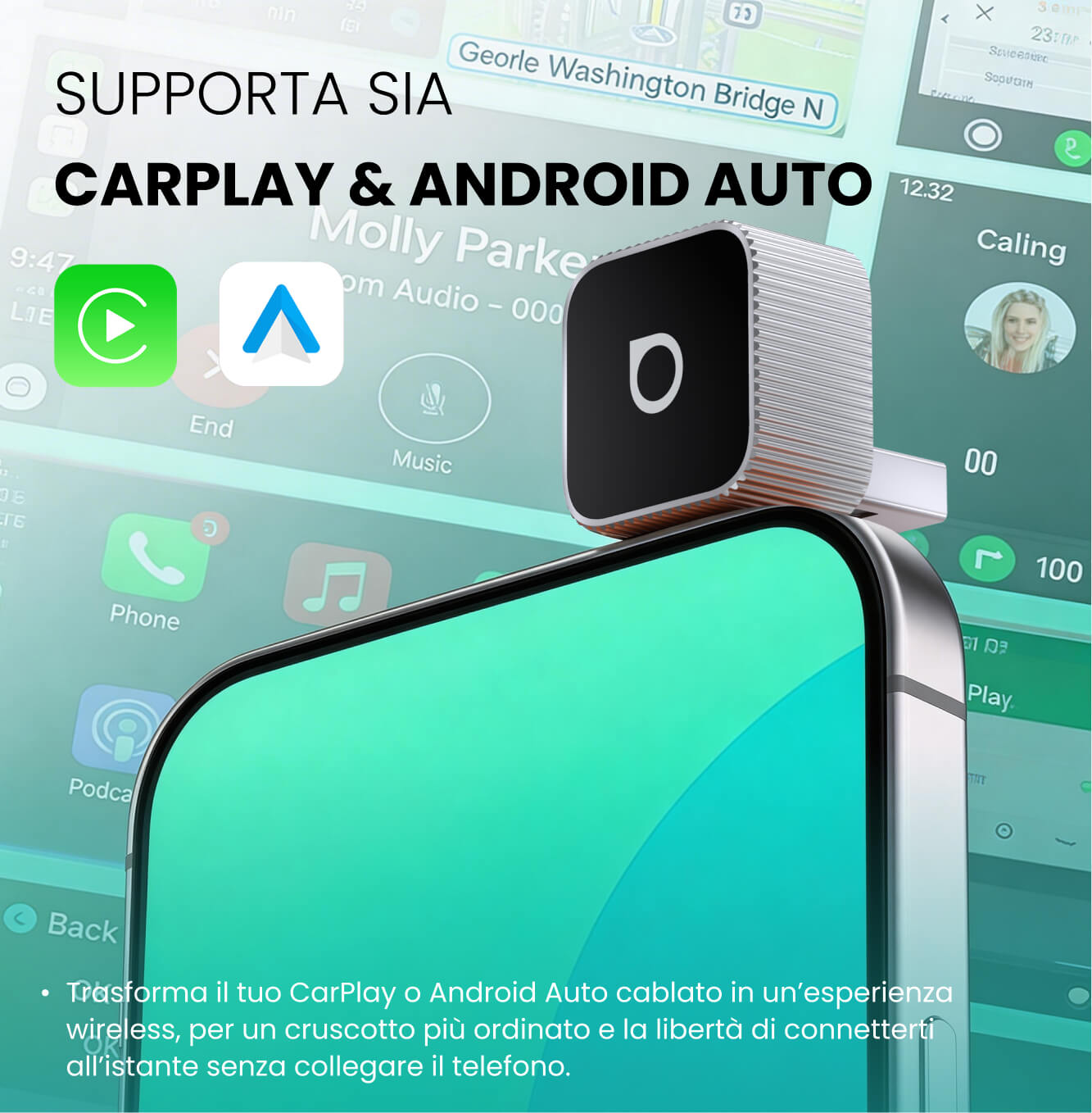 Ottocast® Mini Slim 3.0 Adattatore Wireless CarPlay e Android Auto