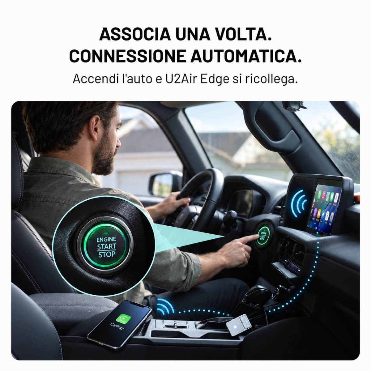 U2Air Edge Adattatore Wireless CarPlay e Android Auto