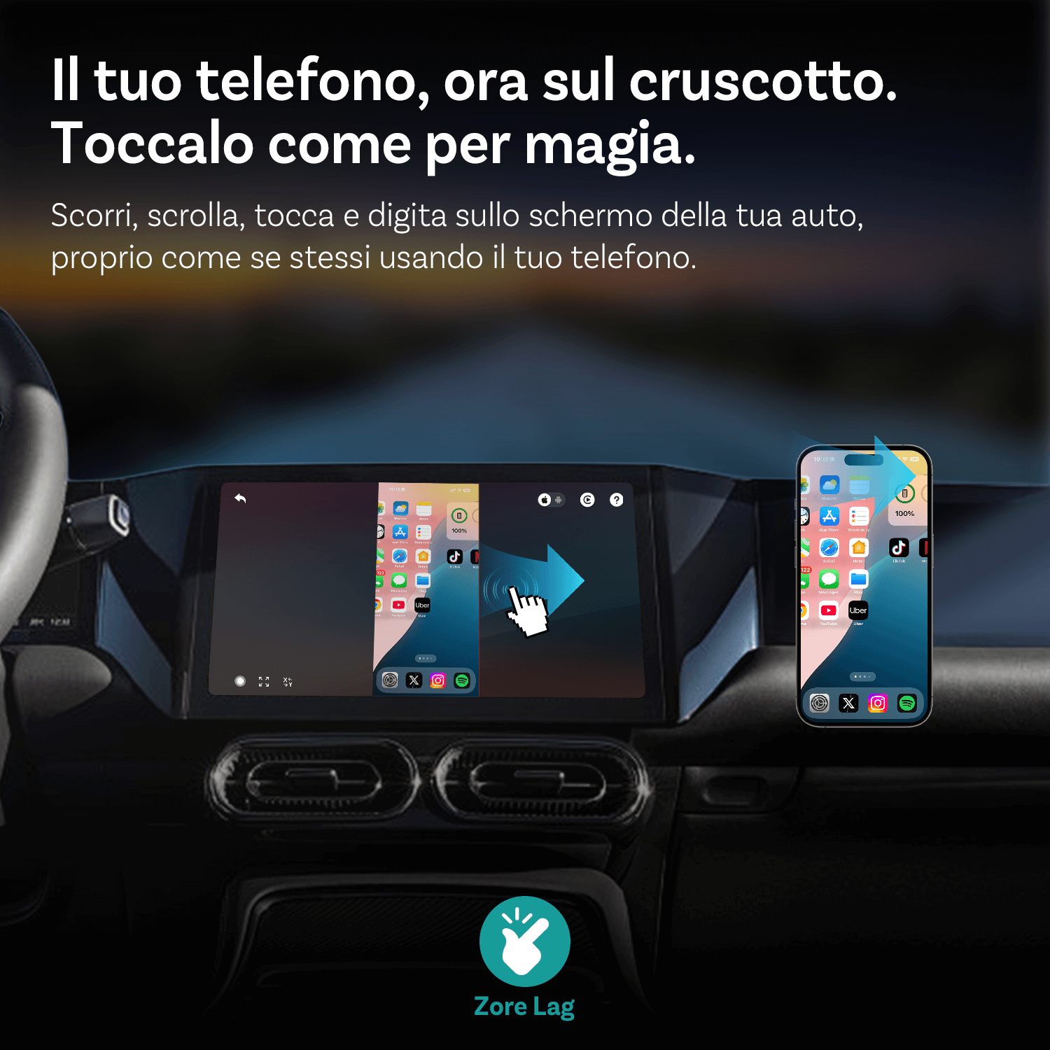 Ottocast® Mirror Touch Adattatore Wireless CarPlay