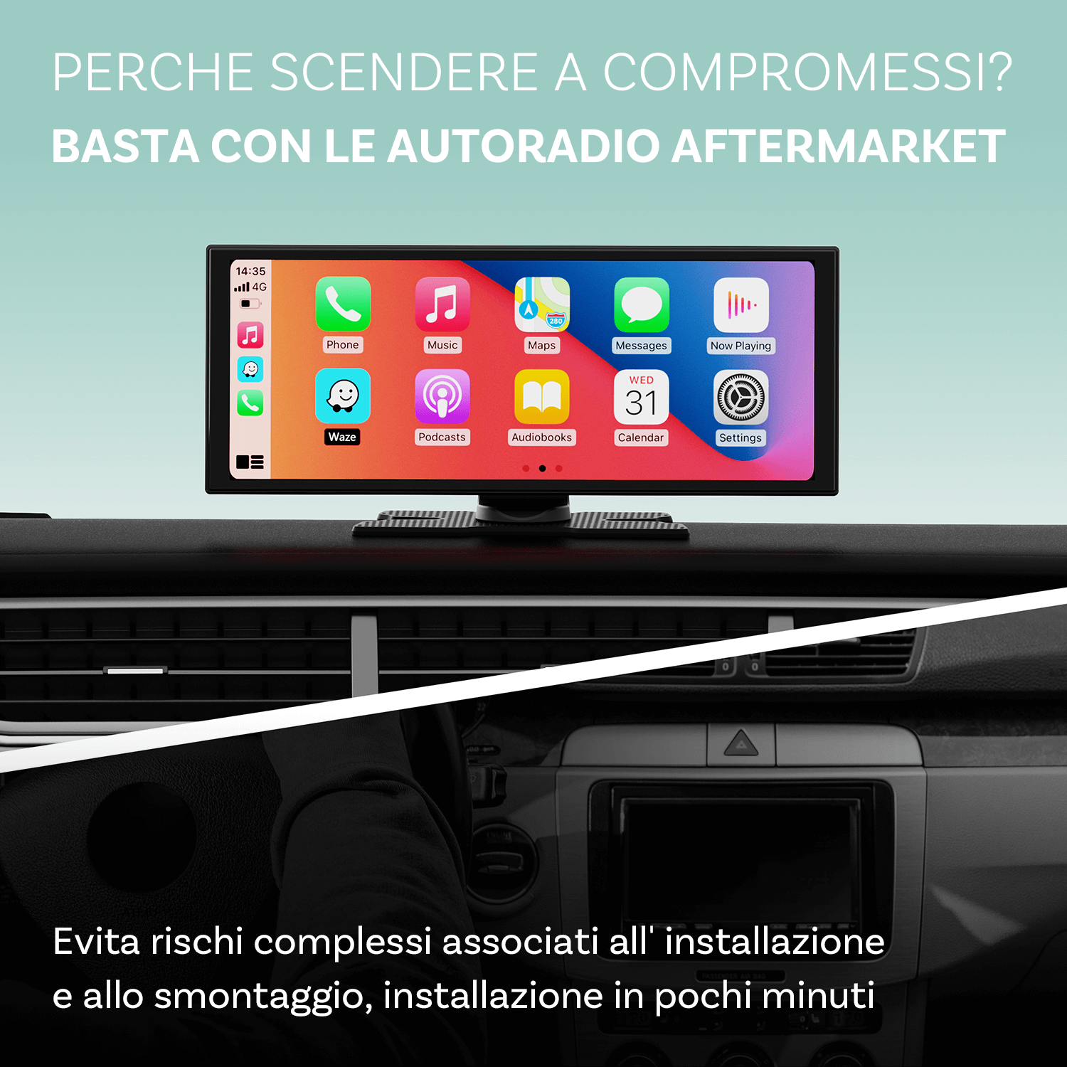 Ottocast® Screen Flow CarPlay e Android Auto Wireless Schermo