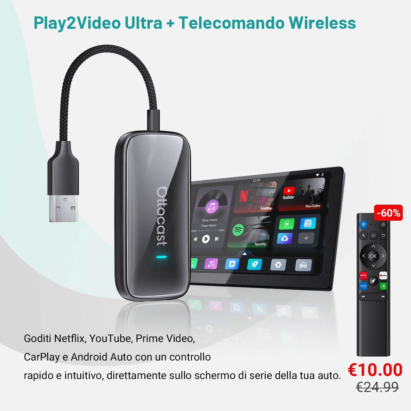 OTTOCAST® Play2Video Ultra Adattatore All-in-1 Con App Hub