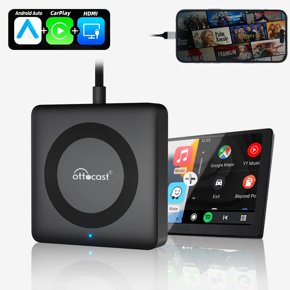 Ottocast® Car Tv Mate Max - Wireless CarPlay & Android Auto with HDMI Multimedia