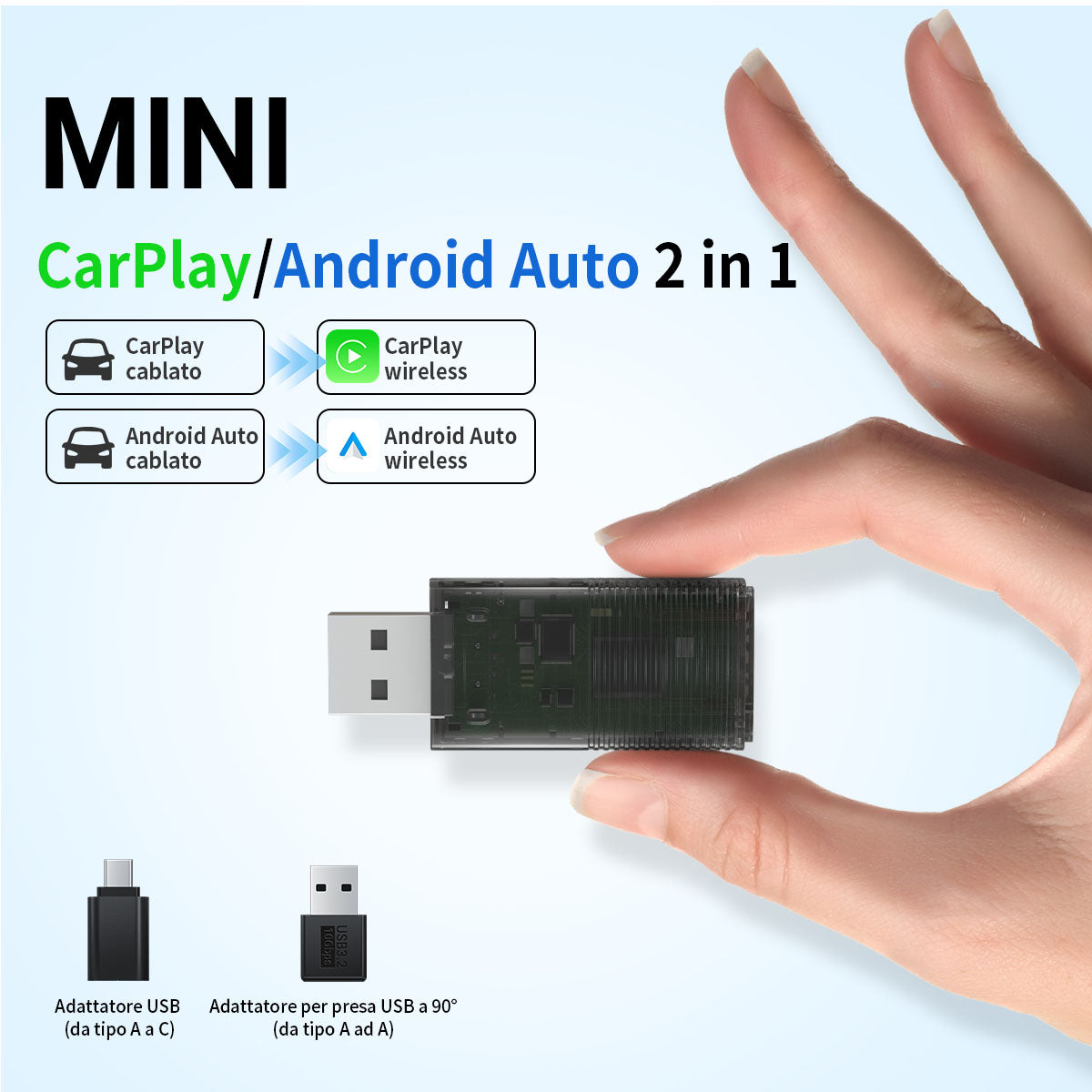 (🔥Sconto a Tempo Limitato) Ottocast®IT Mini 2in1 Adattatore Wireless CarPlay E Android Auto