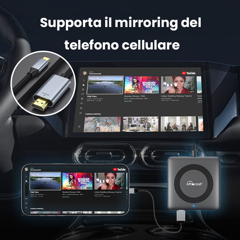 2025 Nuovo Aggiornamento - Car TV Mate Pro | Streaming HDMI + Fire TV Stick + Mirroring dello Schermo & Adattatore Wireless CarPlay Android Auto