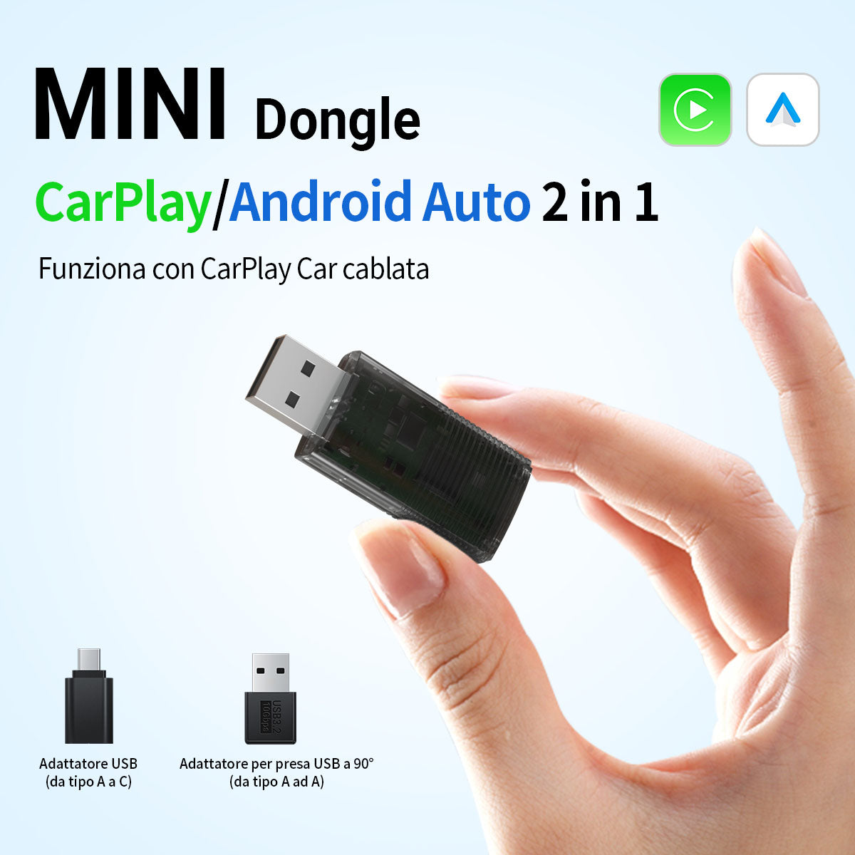 Ottocast®IT 2in1 Adattatore Wireless CarPlay E Android Auto