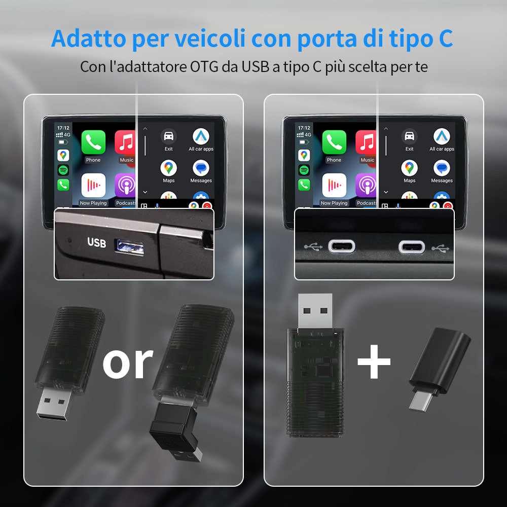 (🔥Sconto a Tempo Limitato) Ottocast®IT Mini 2in1 Adattatore Wireless CarPlay E Android Auto
