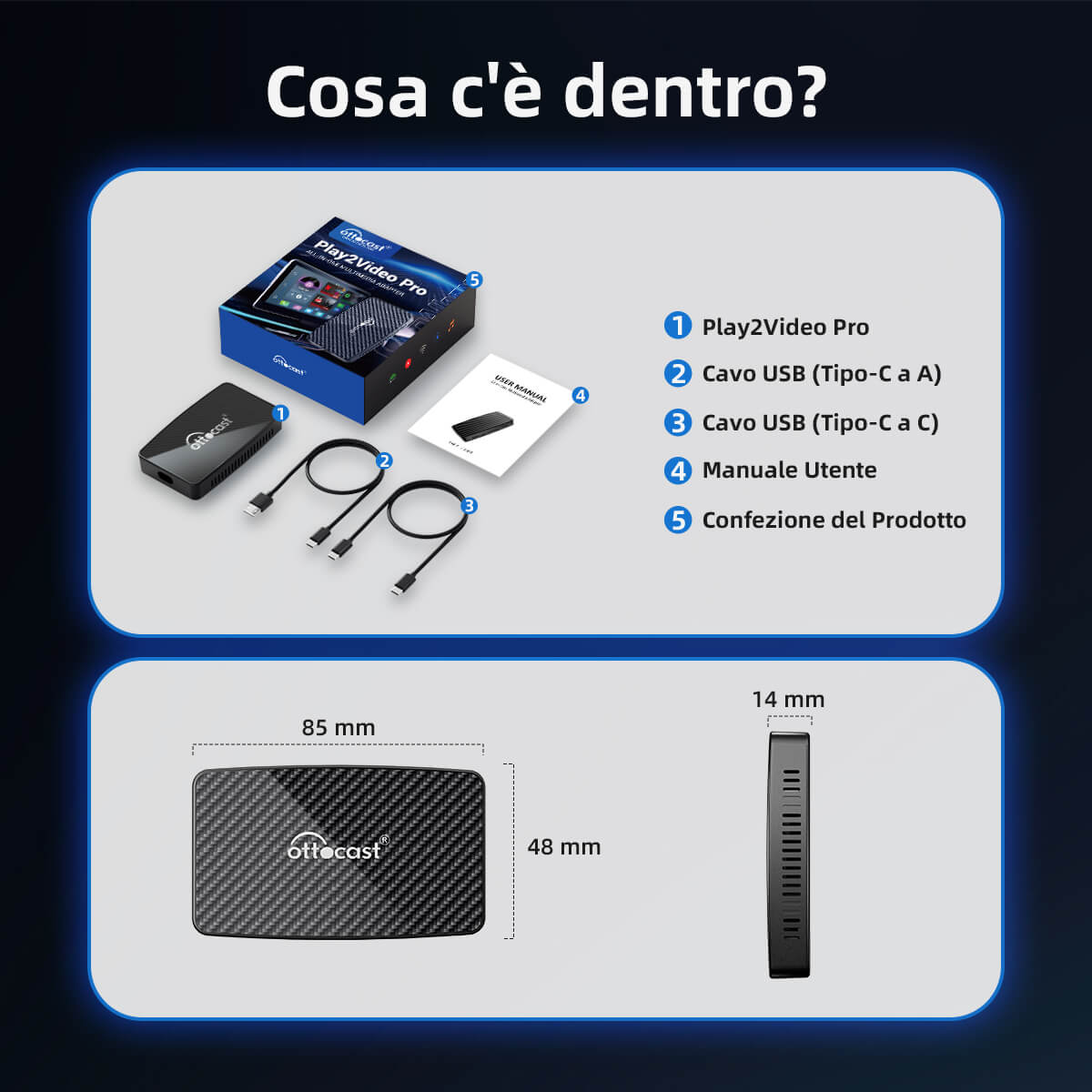 Ottocast® Play2Video Pro Adattatore 3 in 1 con YouTube e Netflix