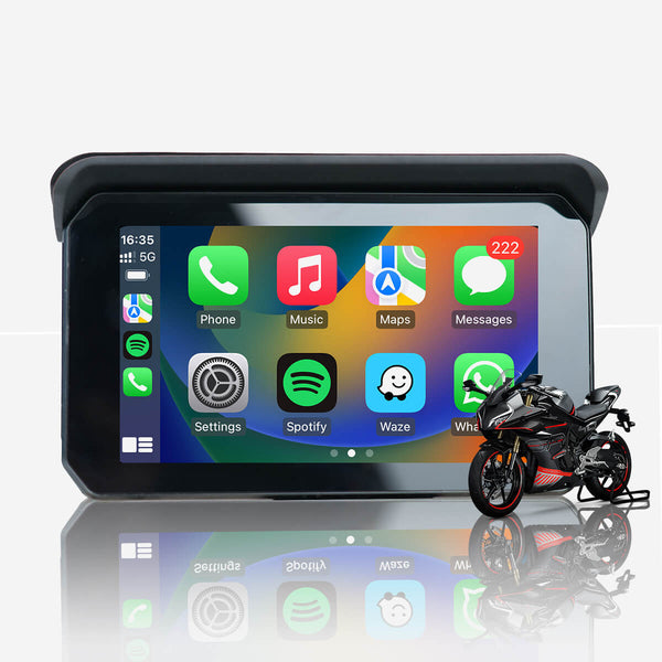 FancyTiger Schermo Carplay Per Moto 6 Pollici - Wireless, Doppia Telecamera HD 1080p, TPMS, Navigatore Touchscreen Impermeabile, Bluetooth, Registrazione Loop