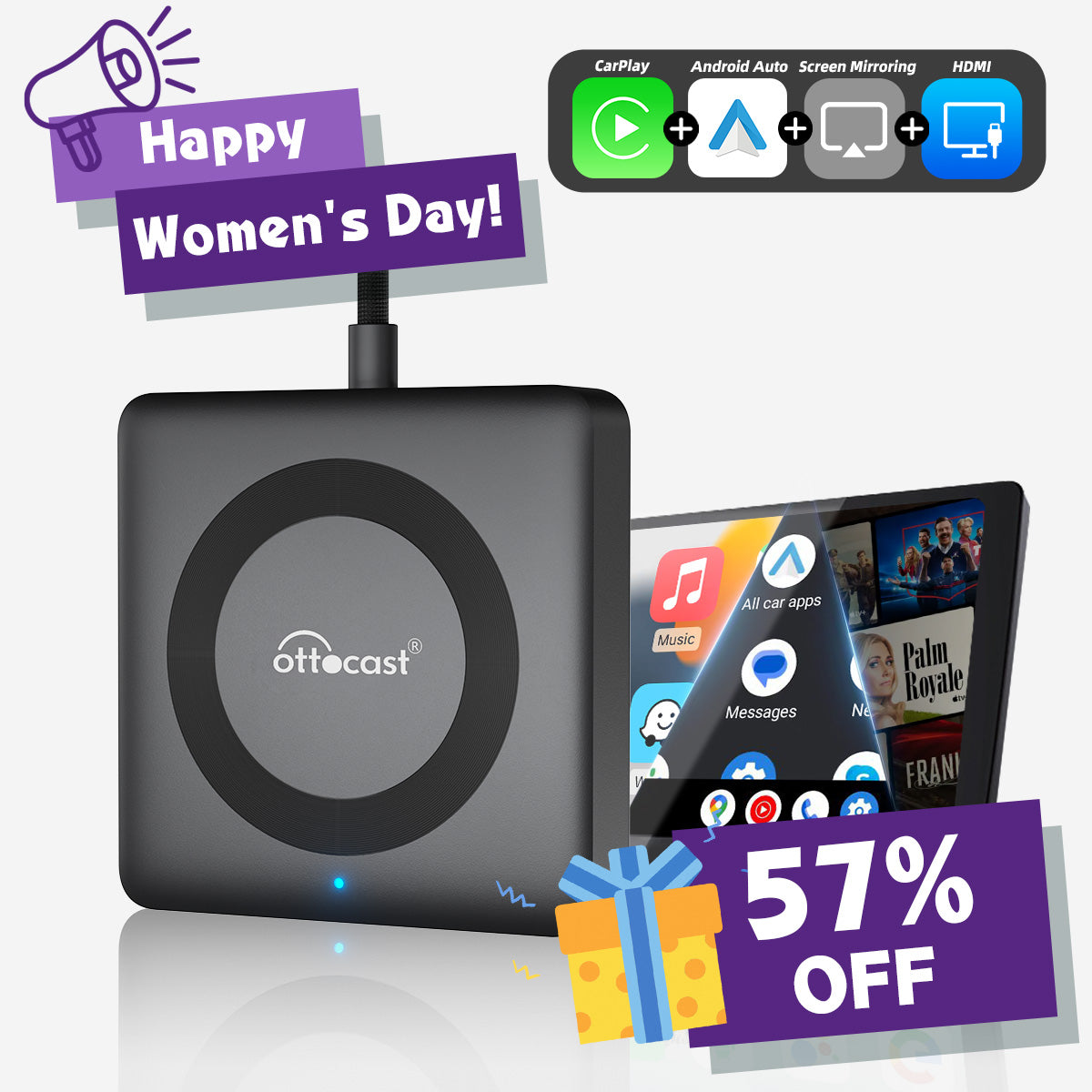 Ottocast® Car Tv Mate Max - Wireless CarPlay & Android Auto with HDMI Multimedia