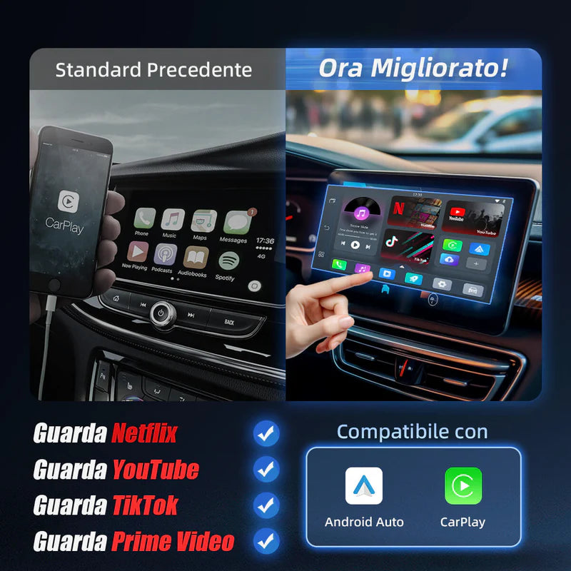 2025 Nuovo Upgrade - Play2Video Pro | Netflix, YouTube, Prime Video, TikTok e Adattatore Wireless CarPlay Android Auto