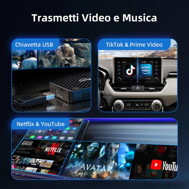 2025 Nuovo Upgrade - Play2Video Pro | Netflix, YouTube, Prime Video, TikTok e Adattatore Wireless CarPlay Android Auto