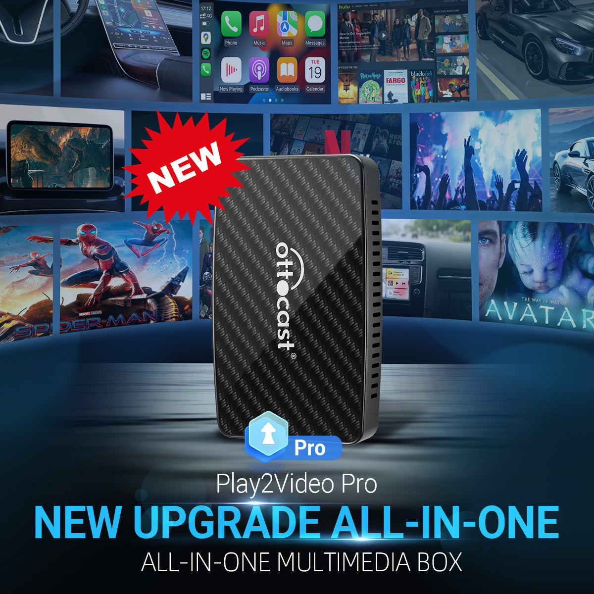 Ottocast® Play2Video Pro Adattatore 3 in 1 con YouTube e Netflix