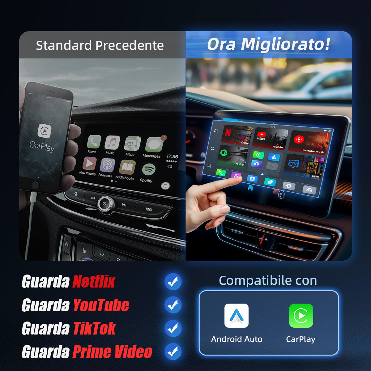 Ottocast® Play2Video Pro Adattatore 3 in 1 con YouTube e Netflix