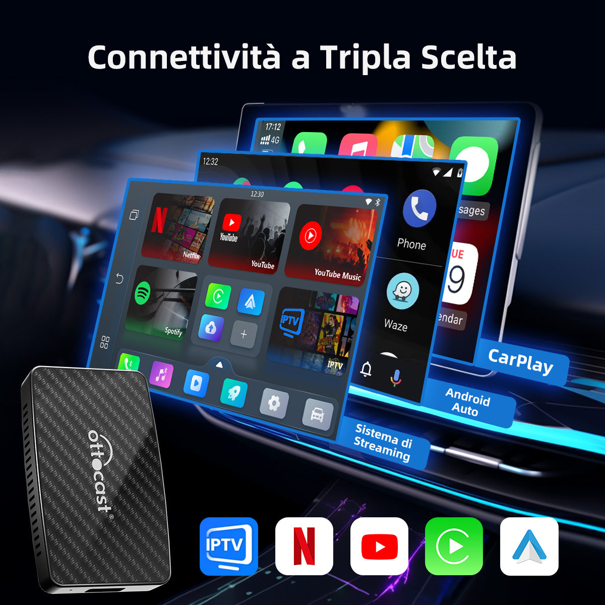 Ottocast® Play2Video Pro Adattatore 3 in 1 con YouTube e Netflix