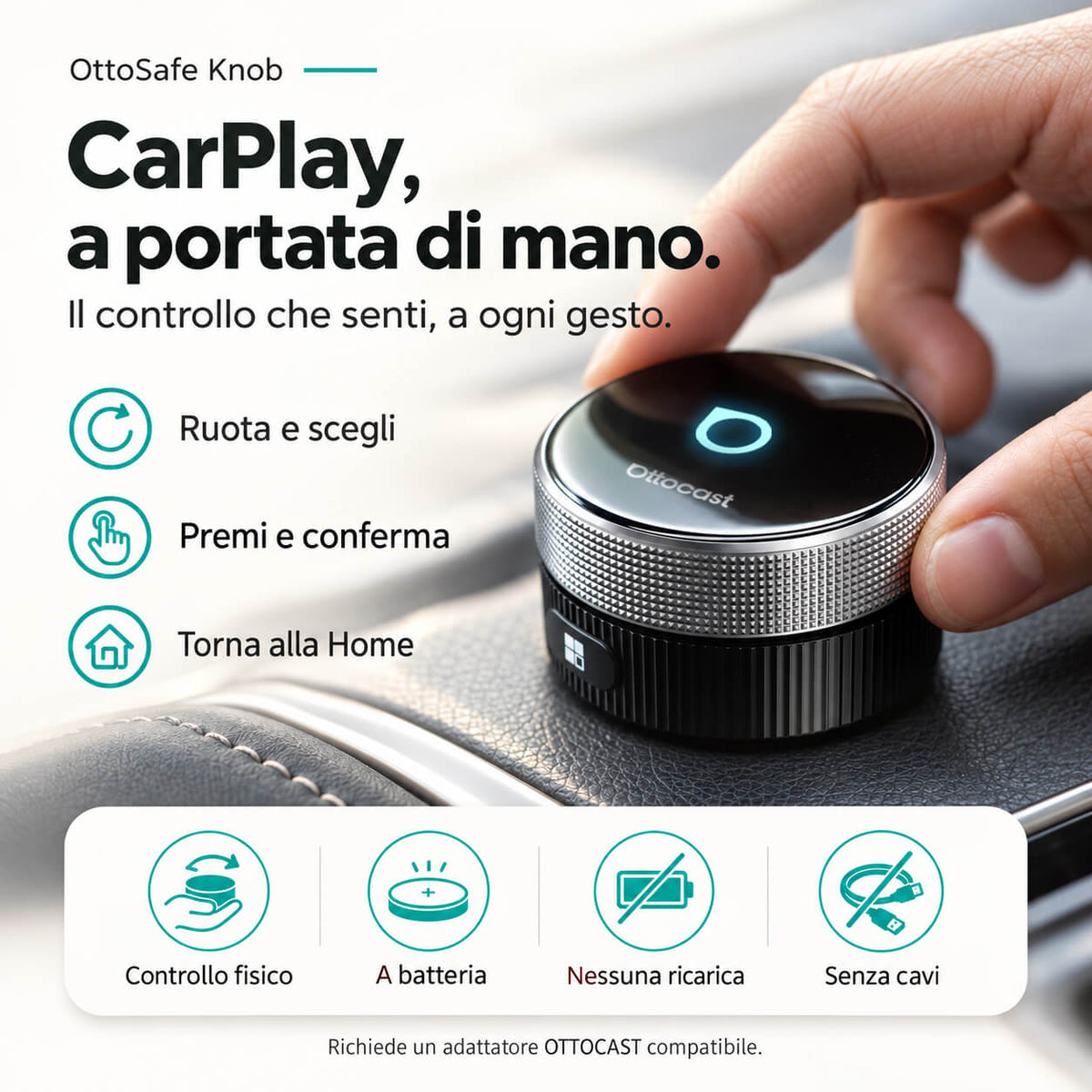 OTTOCAST OttoSafe Knob - Controller fisico per CarPlay