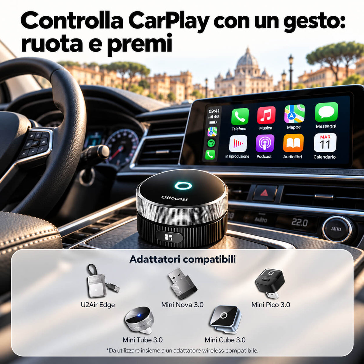 OTTOCAST OttoSafe Knob - Controller fisico per CarPlay