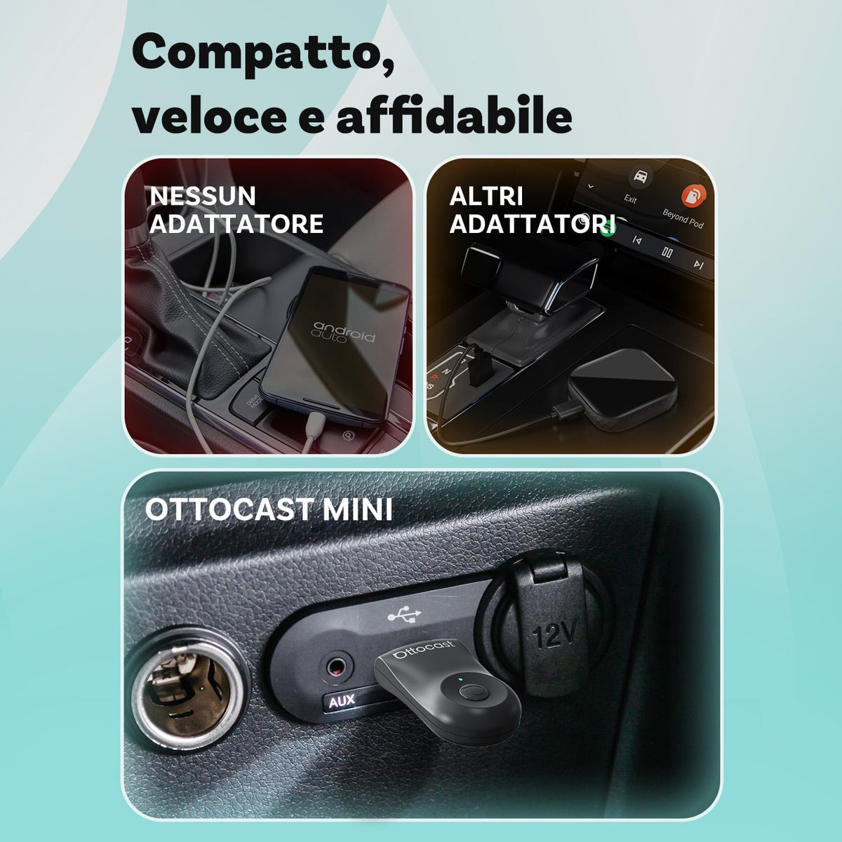 Ottocast Mini Slim 2026 – Adattatore Wireless CarPlay E Android Auto, USB-C Plug&Play, Design Compatto A Cubo