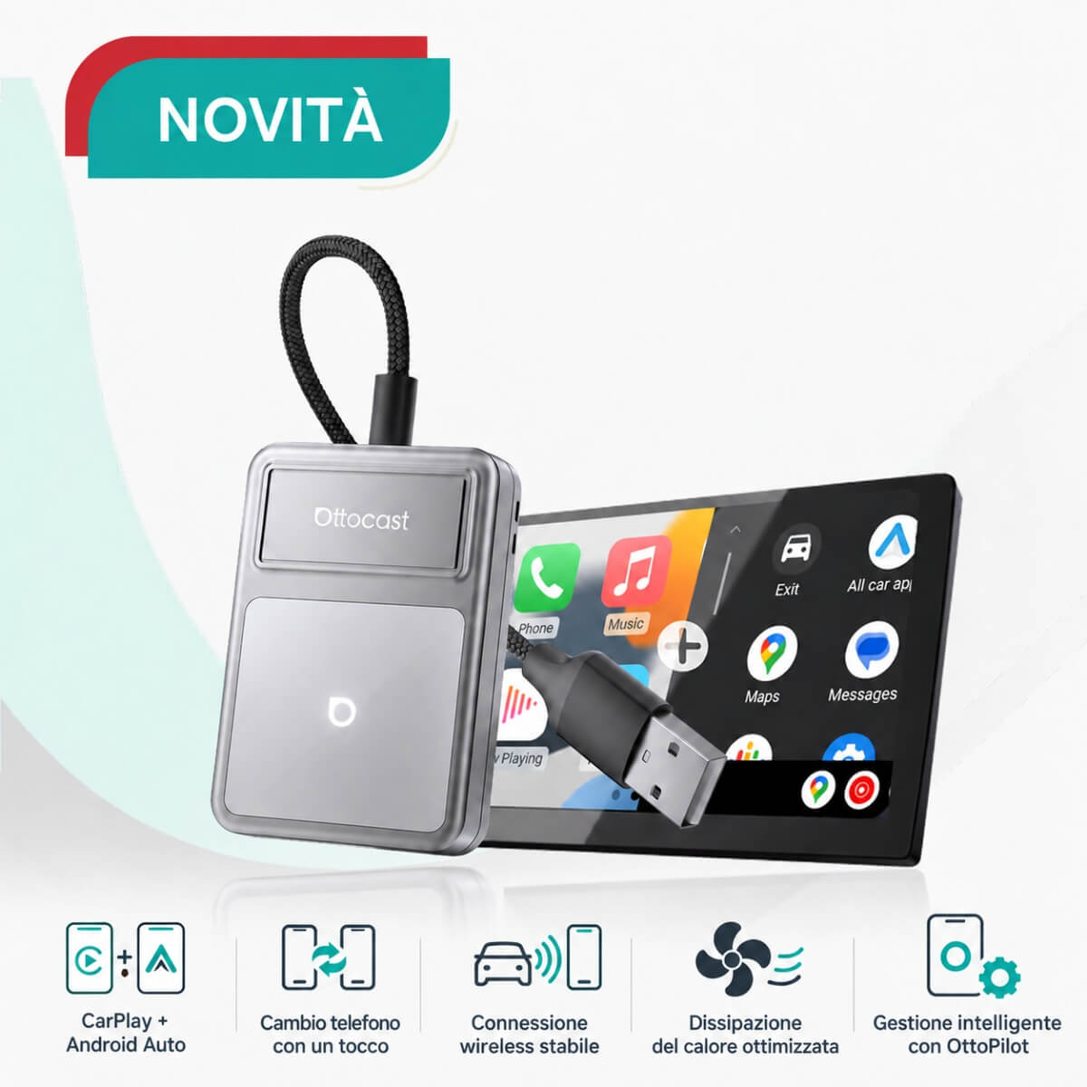 U2Air Edge Adattatore Wireless CarPlay e Android Auto