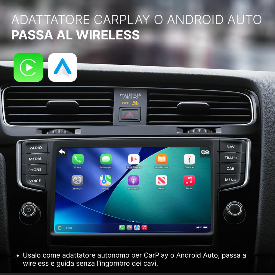 OTTOCAST® Cabin Care Adattatore CarPlay o Android Auto Wireless con Monitoraggio