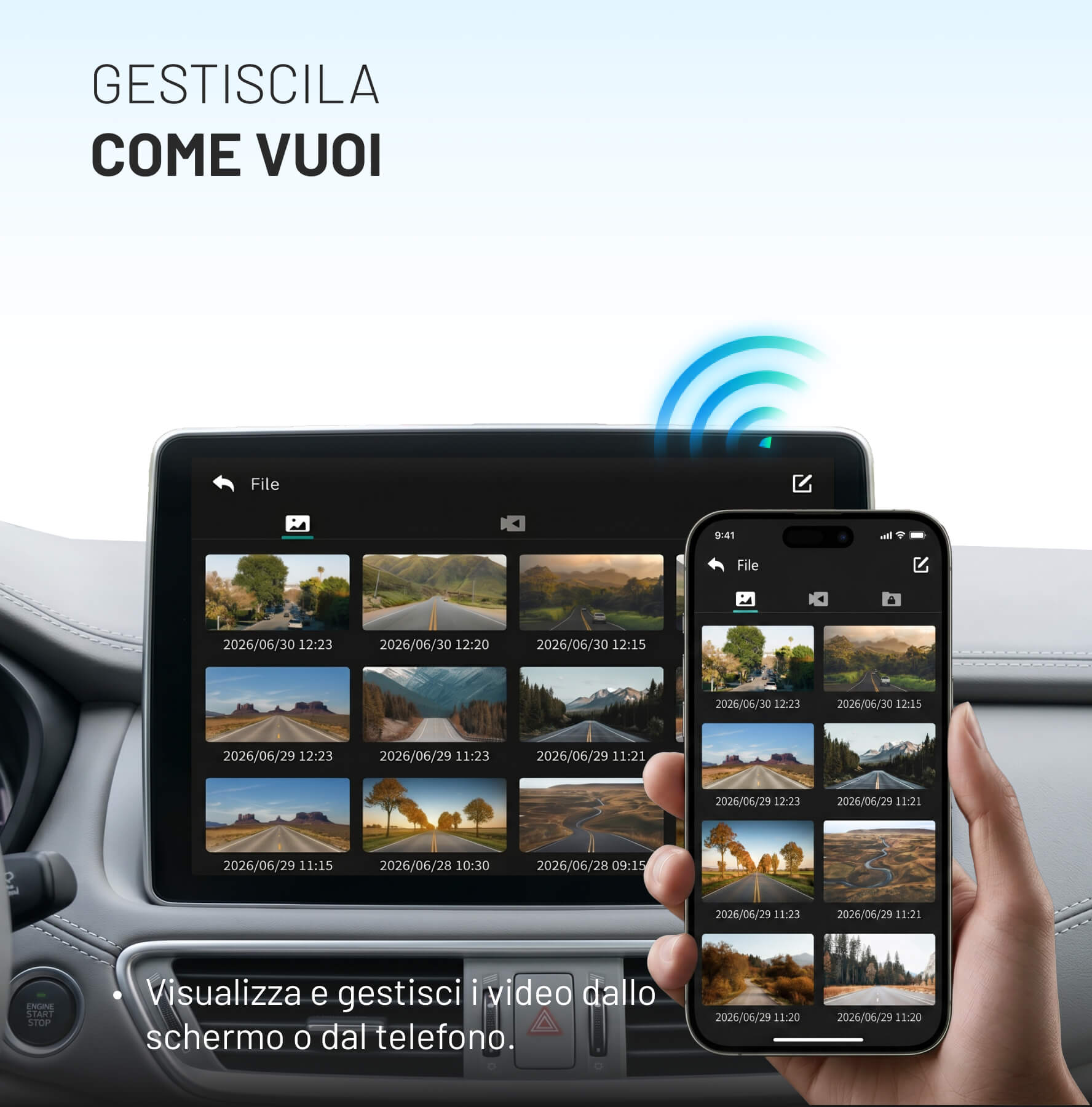 OttoSafe Cam 2 in 1 Dash Cam per Auto con CarPlay Wireless