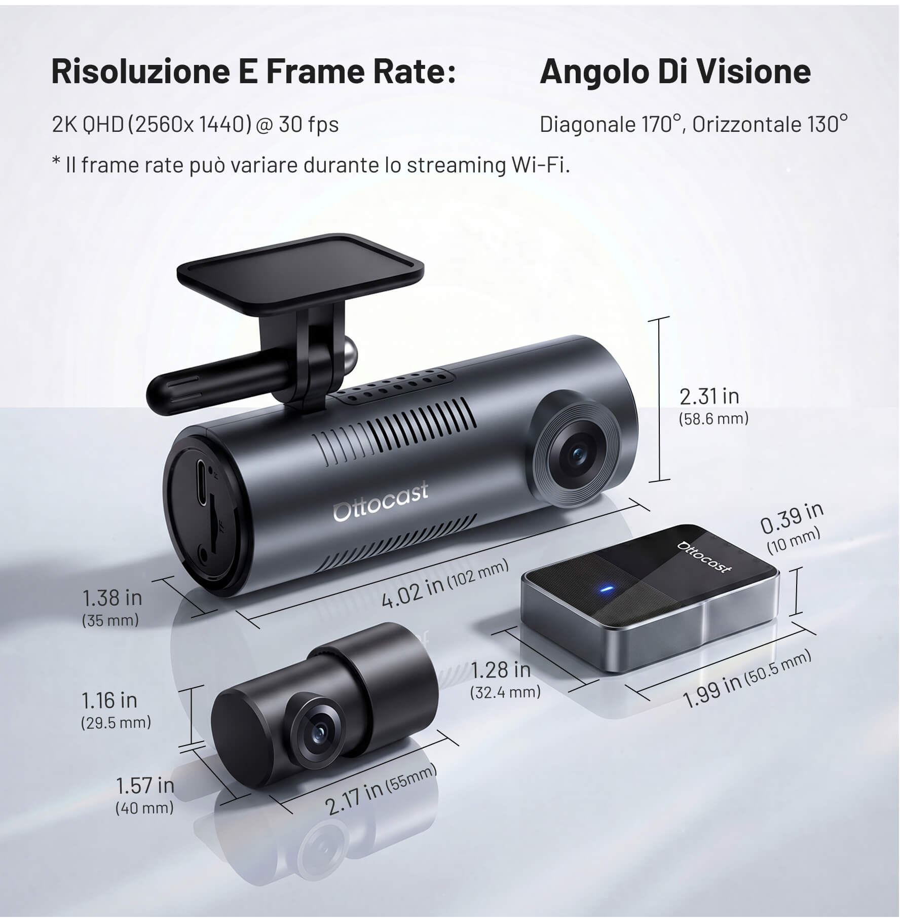 OttoSafe Cam 2 in 1 Dash Cam per Auto con CarPlay Wireless