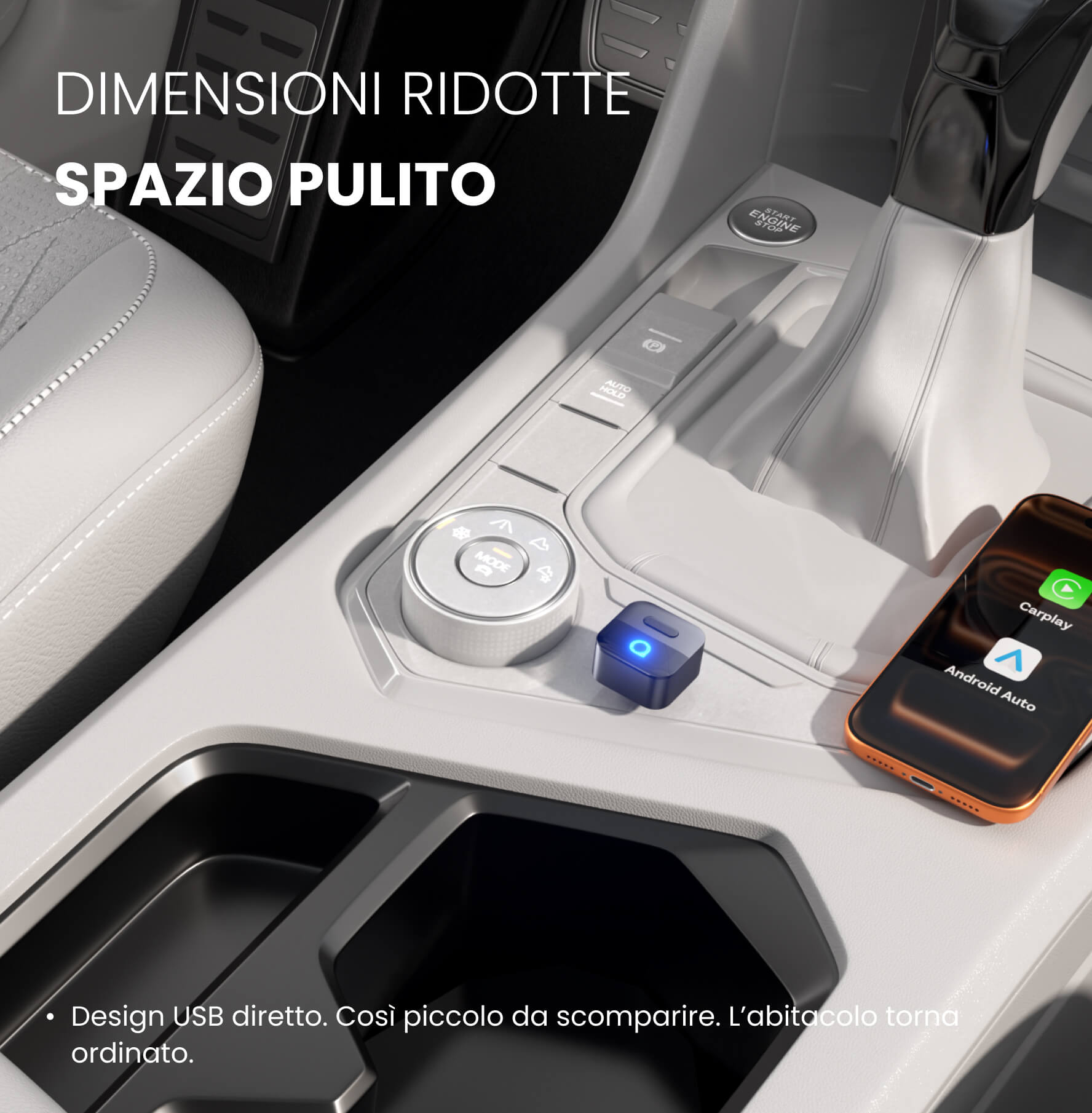 Ottocast Mini Pico, adattatore CarPlay/Android Auto wireless