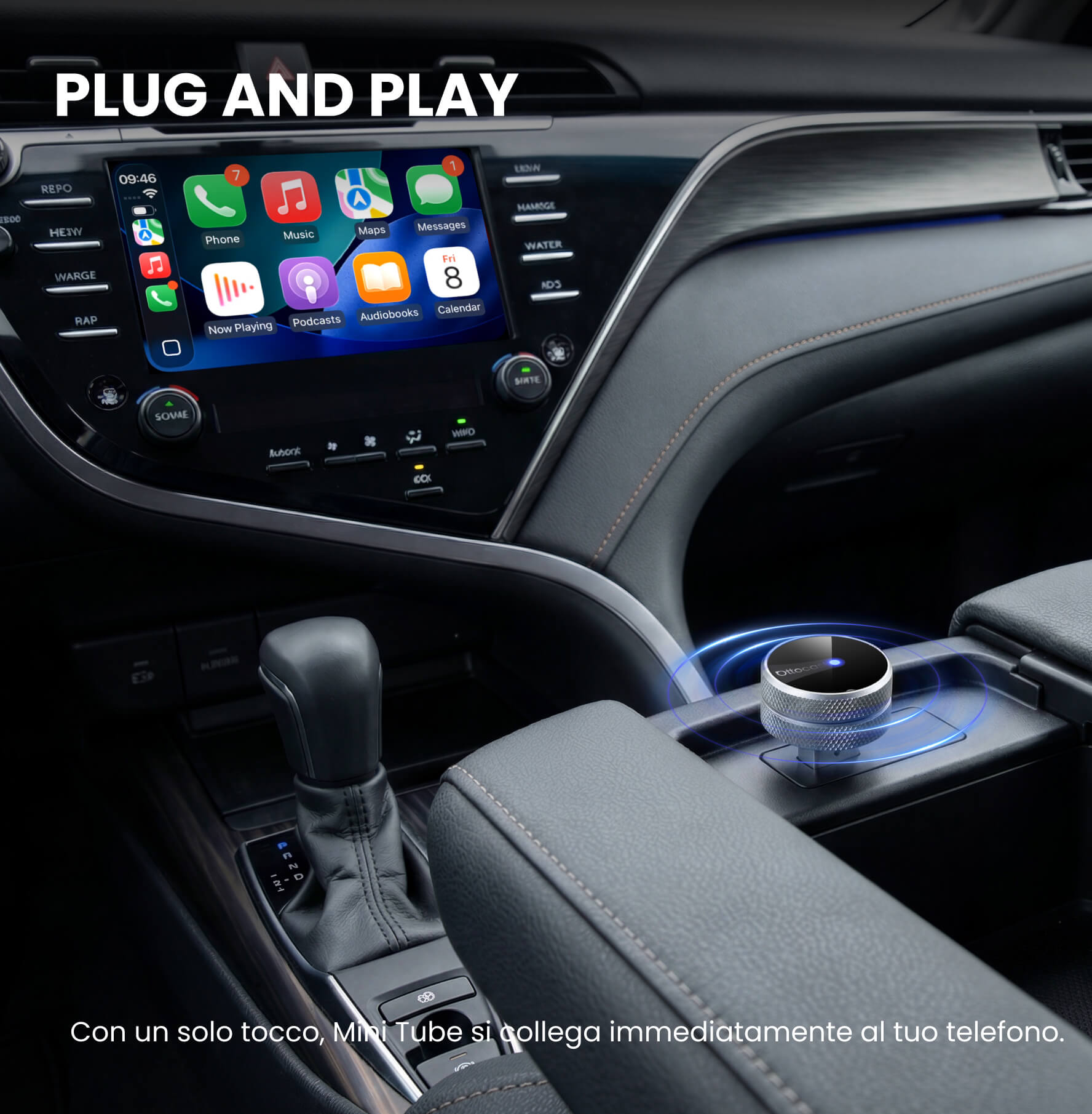 Ottocast Mini Tube – Adattatore Wireless CarPlay e Android Auto