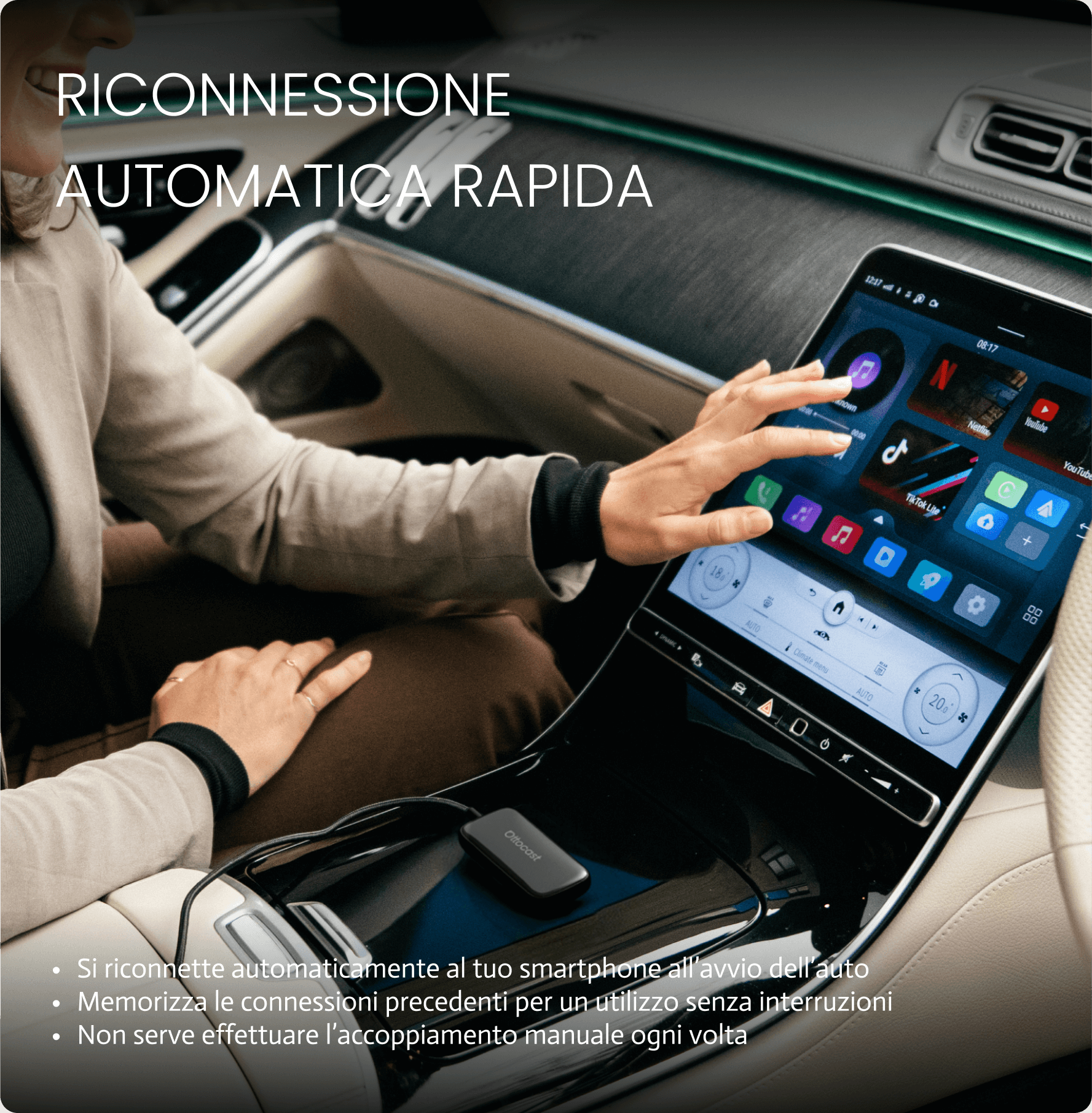 OTTOCAST® Play2Video Ultra Adattatore Wireless CarPlay e Android Auto
