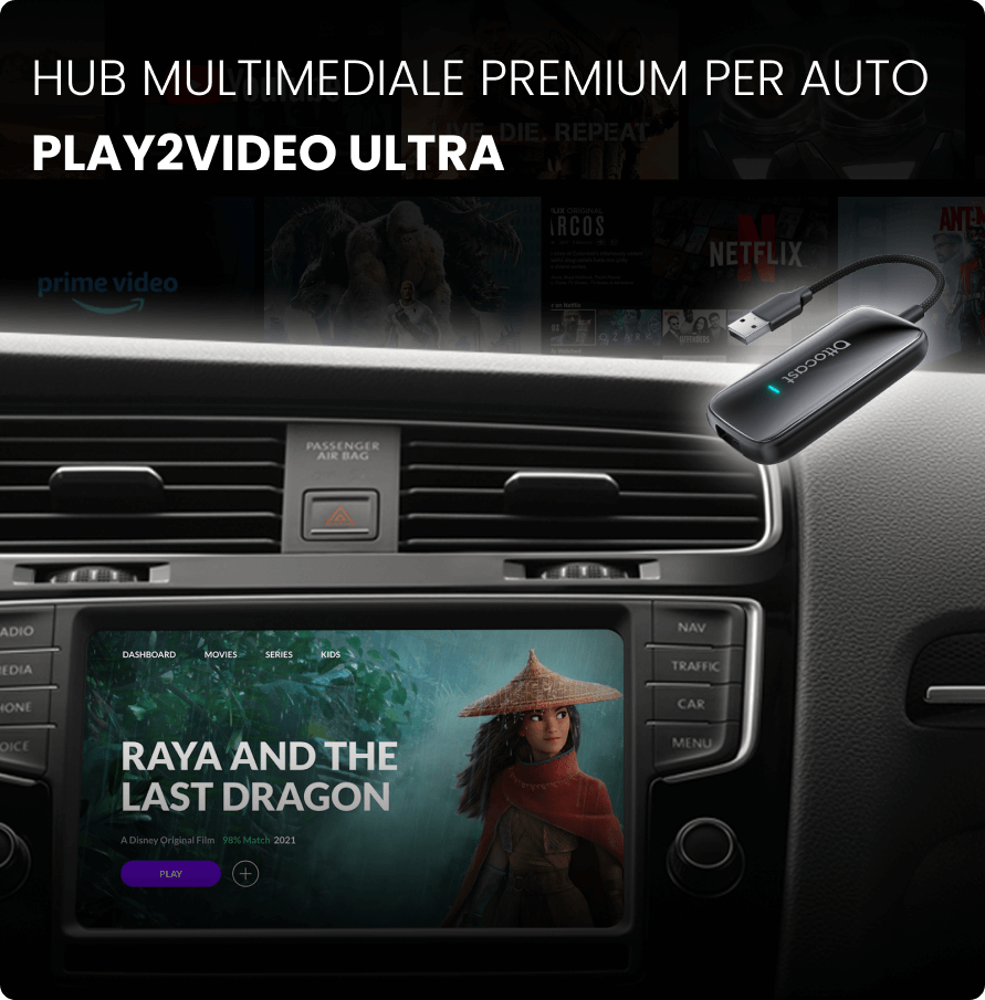 OTTOCAST® Play2Video Ultra Adattatore Wireless CarPlay e Android Auto