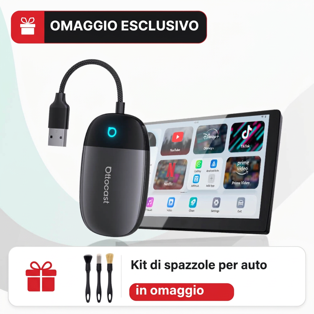OTTOCAST® Play2Video X – Adattatore Wireless CarPlay e Android Auto All-in-One con Streaming Video